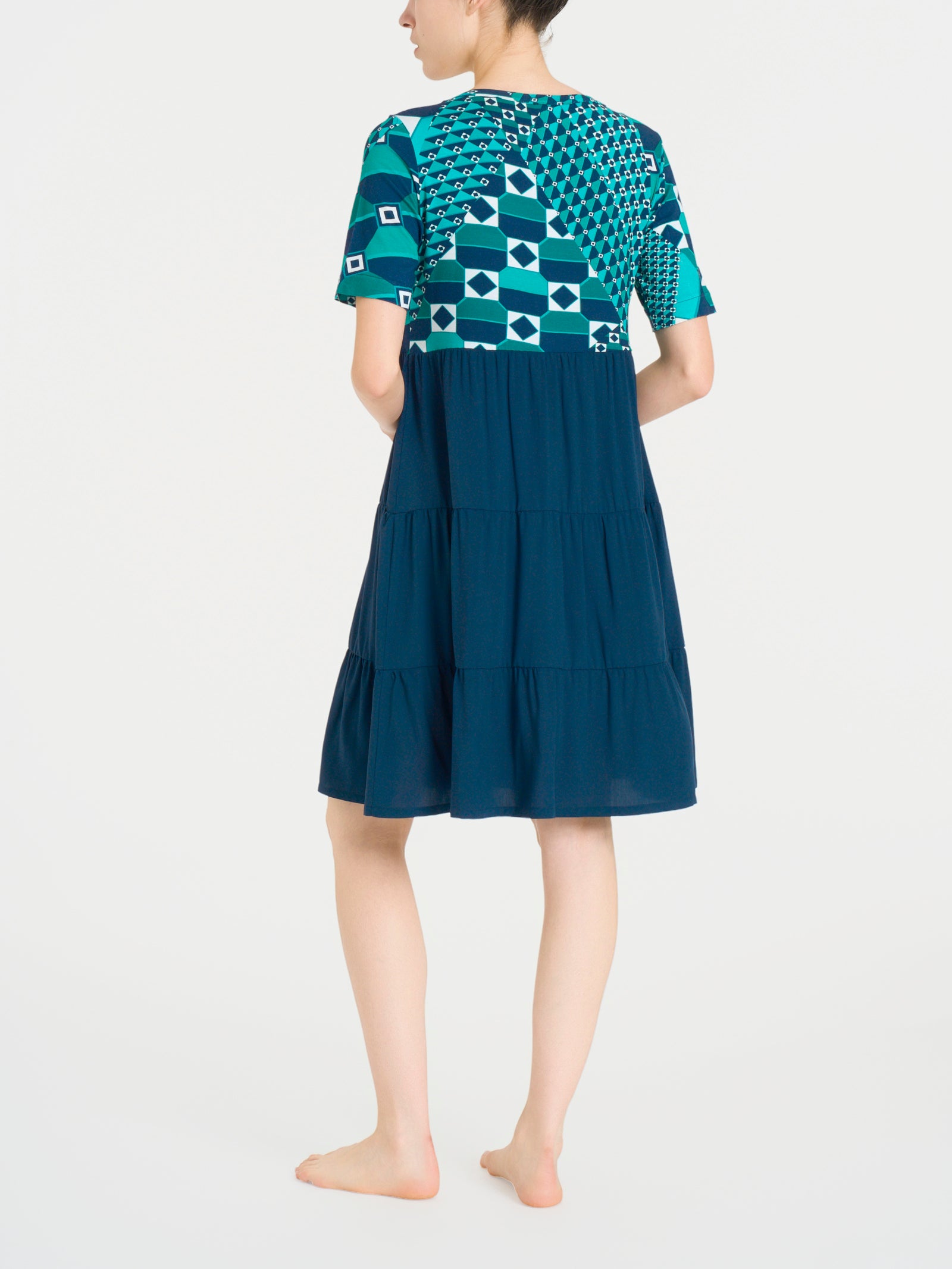 Vestito svasato a balze in misto viscosa Blu Donna - Ragno