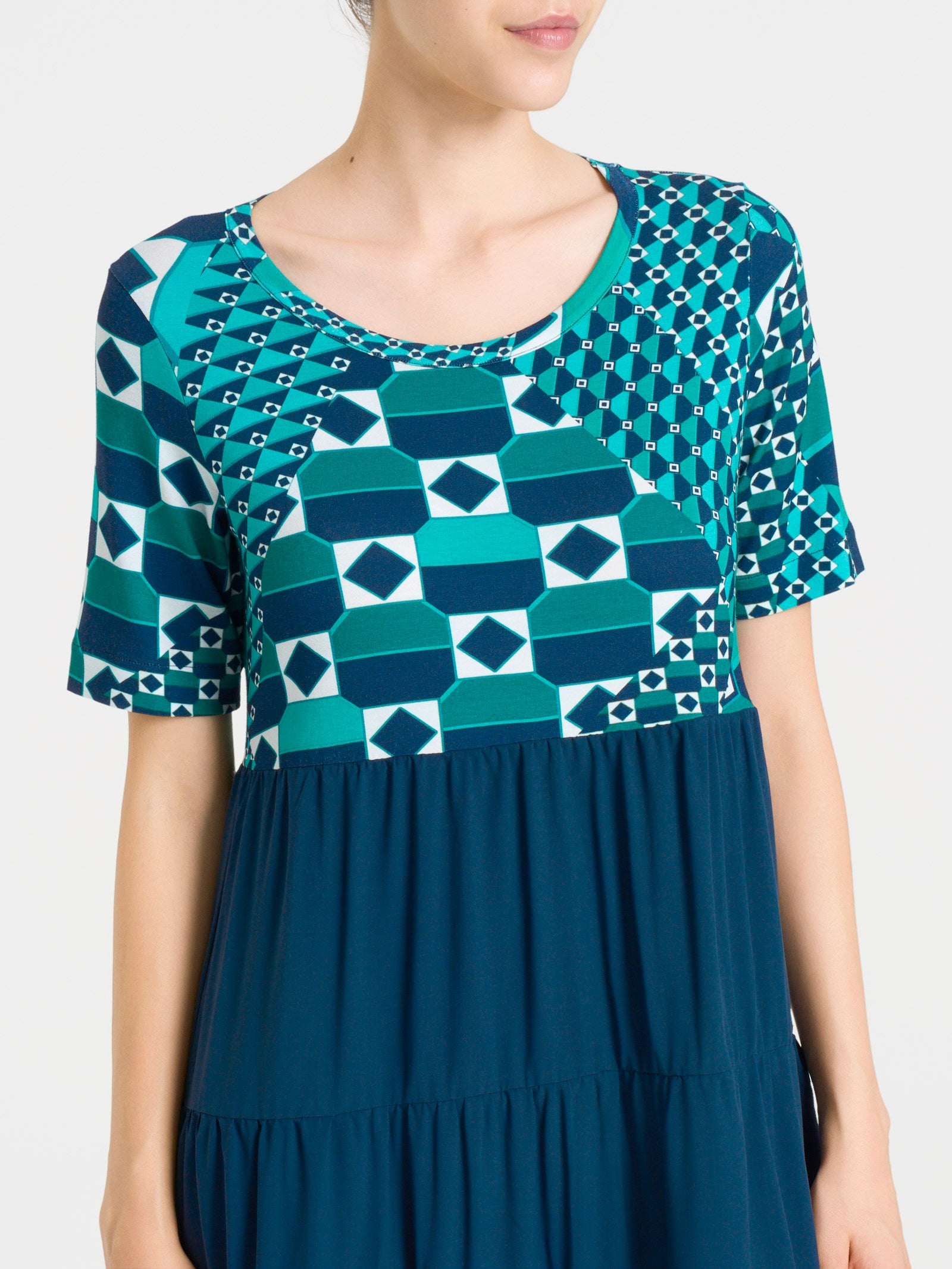 Vestito svasato a balze in misto viscosa Blu Donna - Ragno
