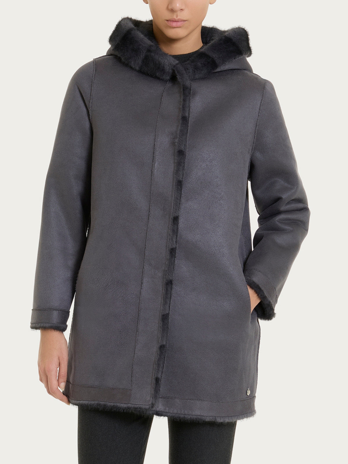 Fuzzy Coat Giaccone con cappuccio double-face Grigi Donna - Ragno