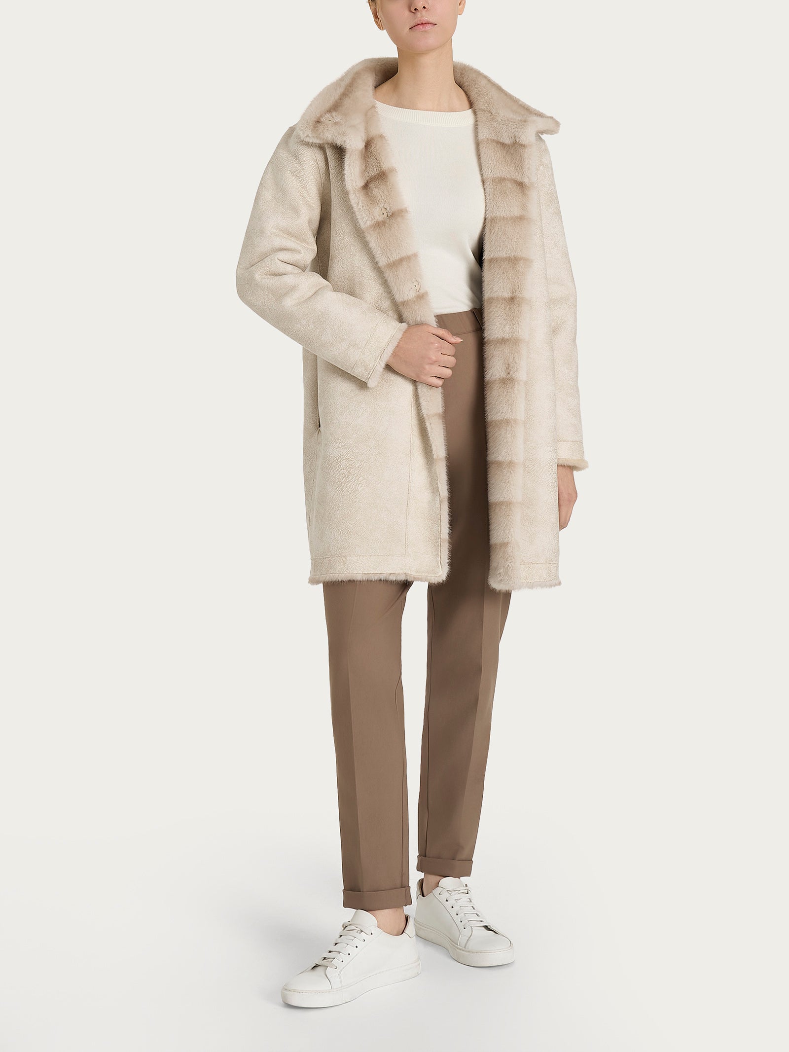 Cappotto con cintura double-face in Vegan Fur Bianchi Donna - Ragno