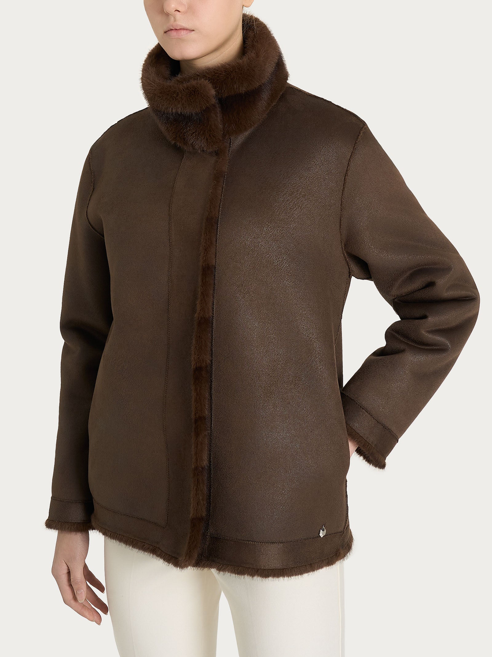 Giacca double-face in Vegan Fur Marroni Donna - Ragno