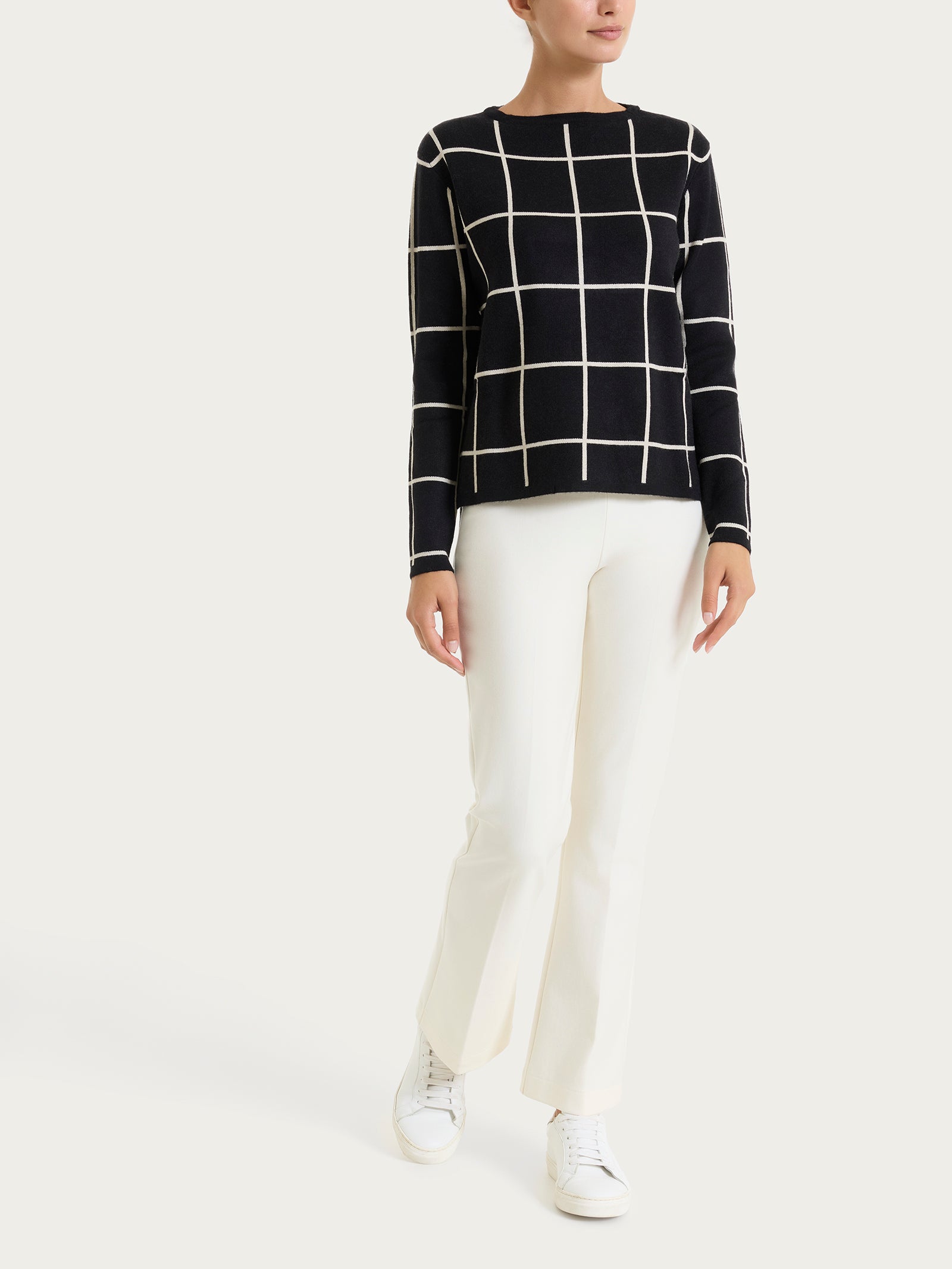 Maglia con collo a barchetta e fantasia check in Super Soft Neri Donna - Ragno