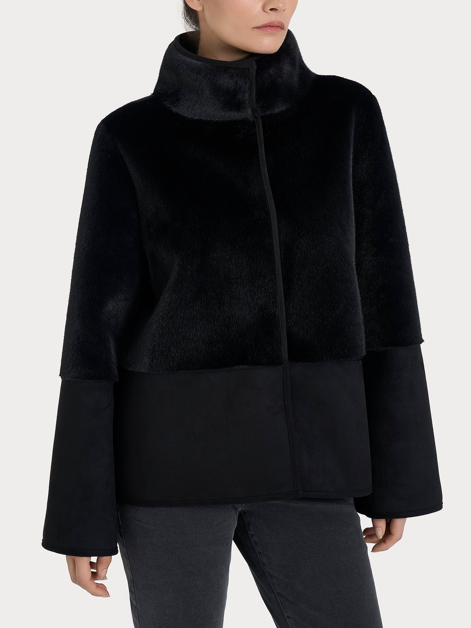 Giacca corta con collo alto double-face in Vegan Shearling  Neri Donna - Ragno