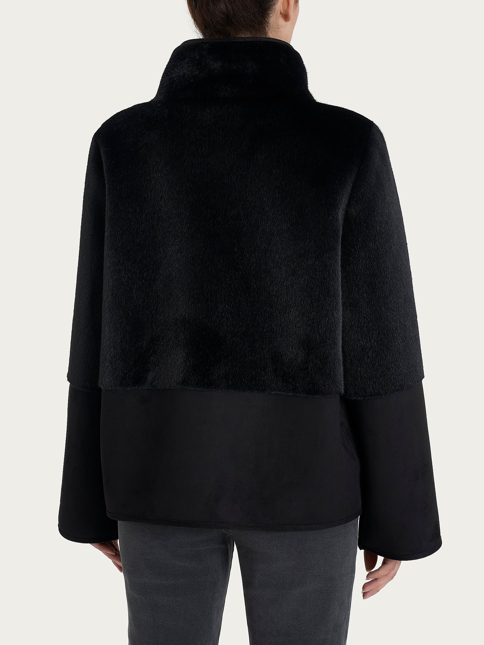 Giacca corta con collo alto double-face in Vegan Shearling  Neri Donna - Ragno