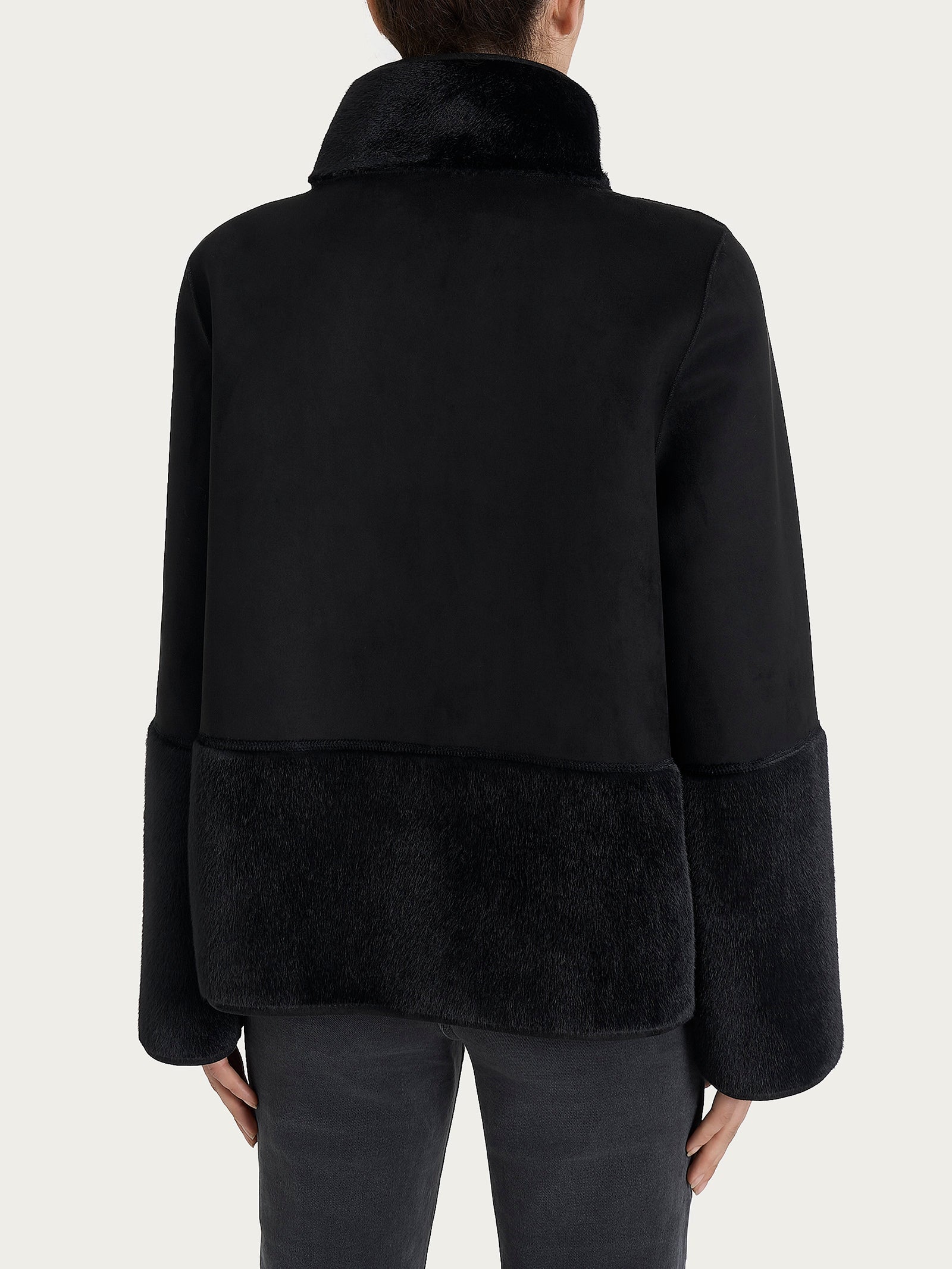 Giacca corta con collo alto double-face in Vegan Shearling  Neri Donna - Ragno