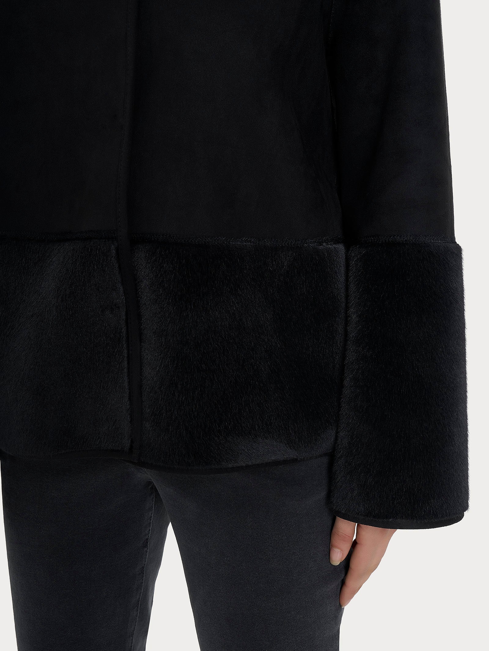 Giacca corta con collo alto double-face in Vegan Shearling  Neri Donna - Ragno