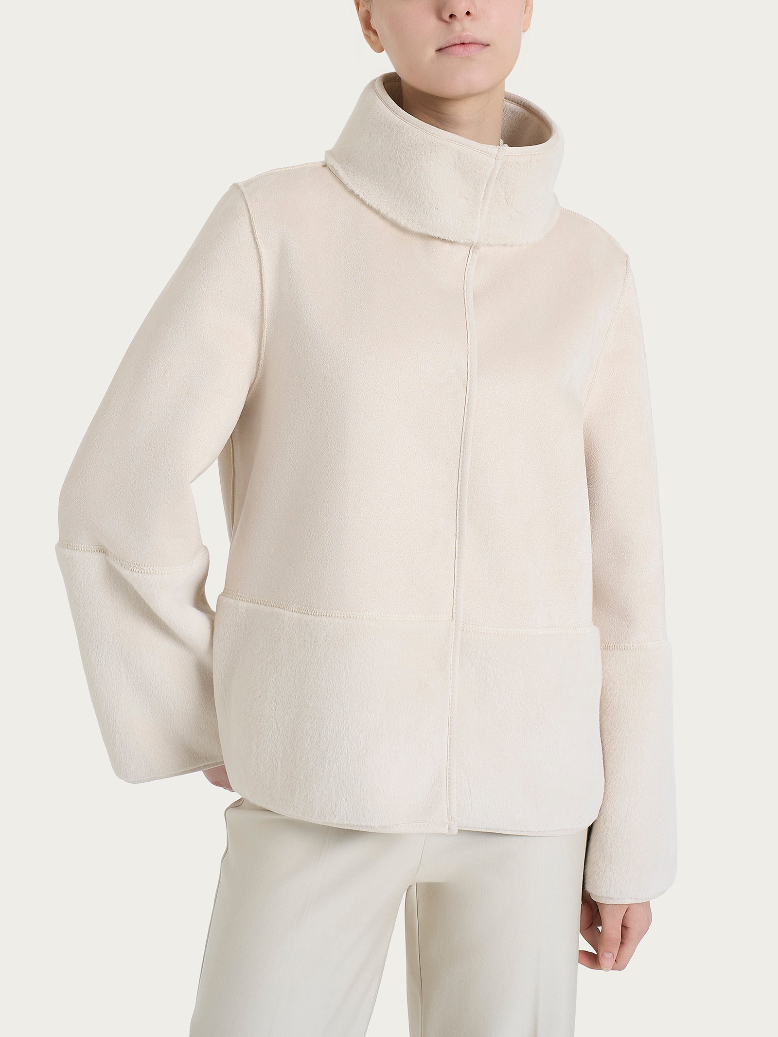 Giacca corta con collo alto double-face in Vegan Shearling  Bianchi Donna - Ragno