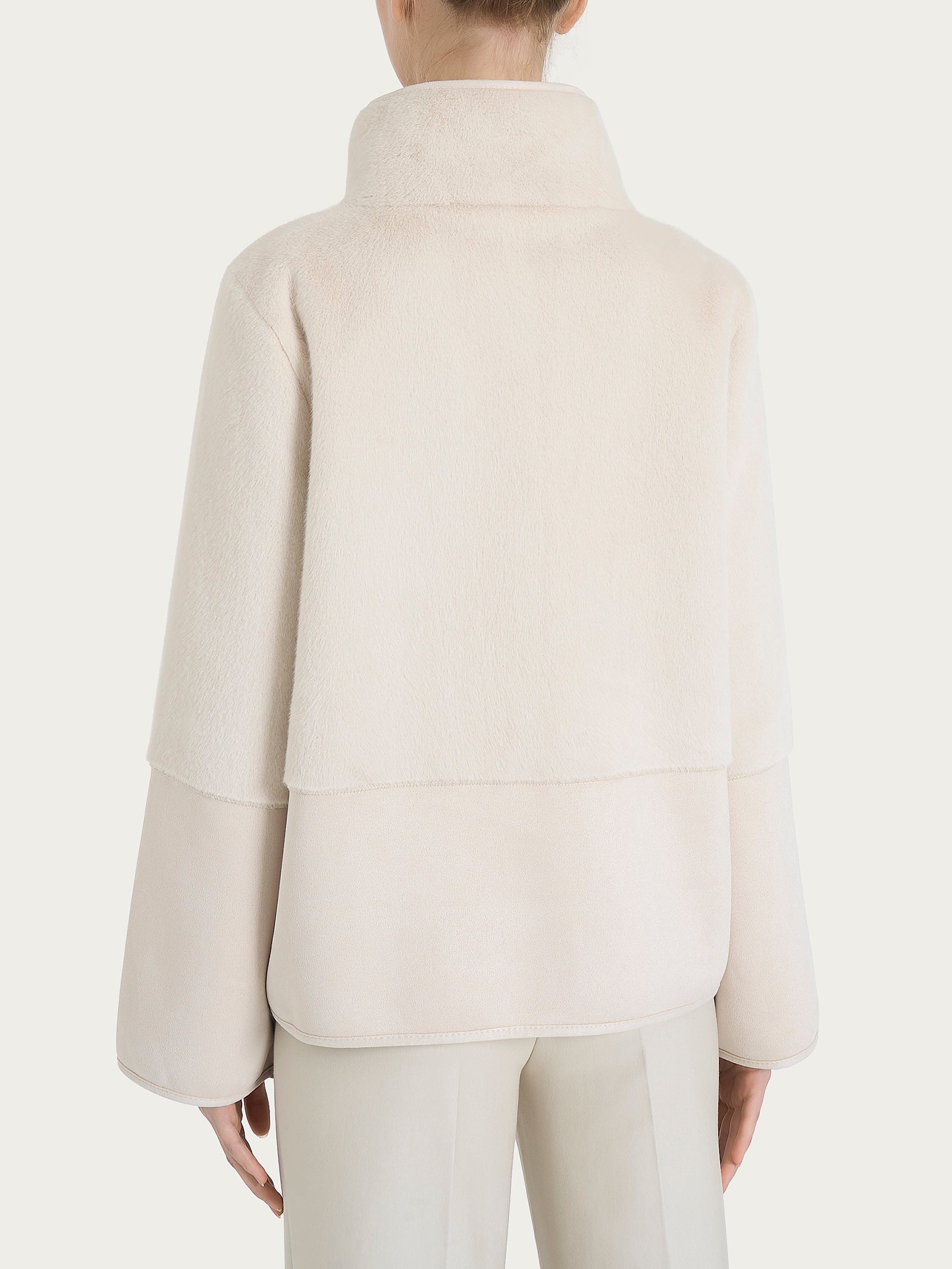 Giacca corta con collo alto double-face in Vegan Shearling  Bianchi Donna - Ragno