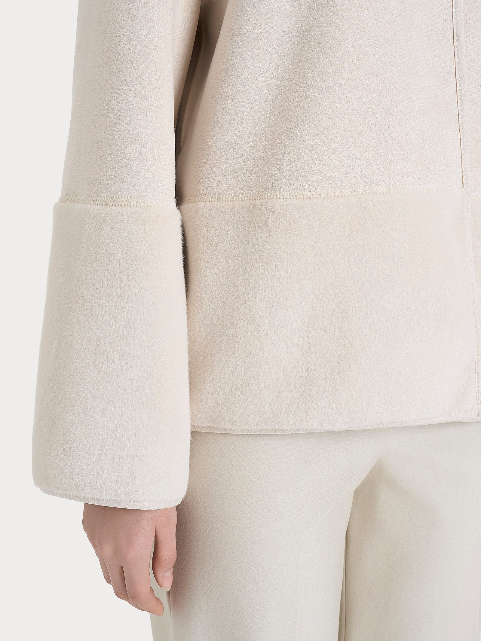 Giacca corta con collo alto double-face in Vegan Shearling  Bianchi Donna - Ragno