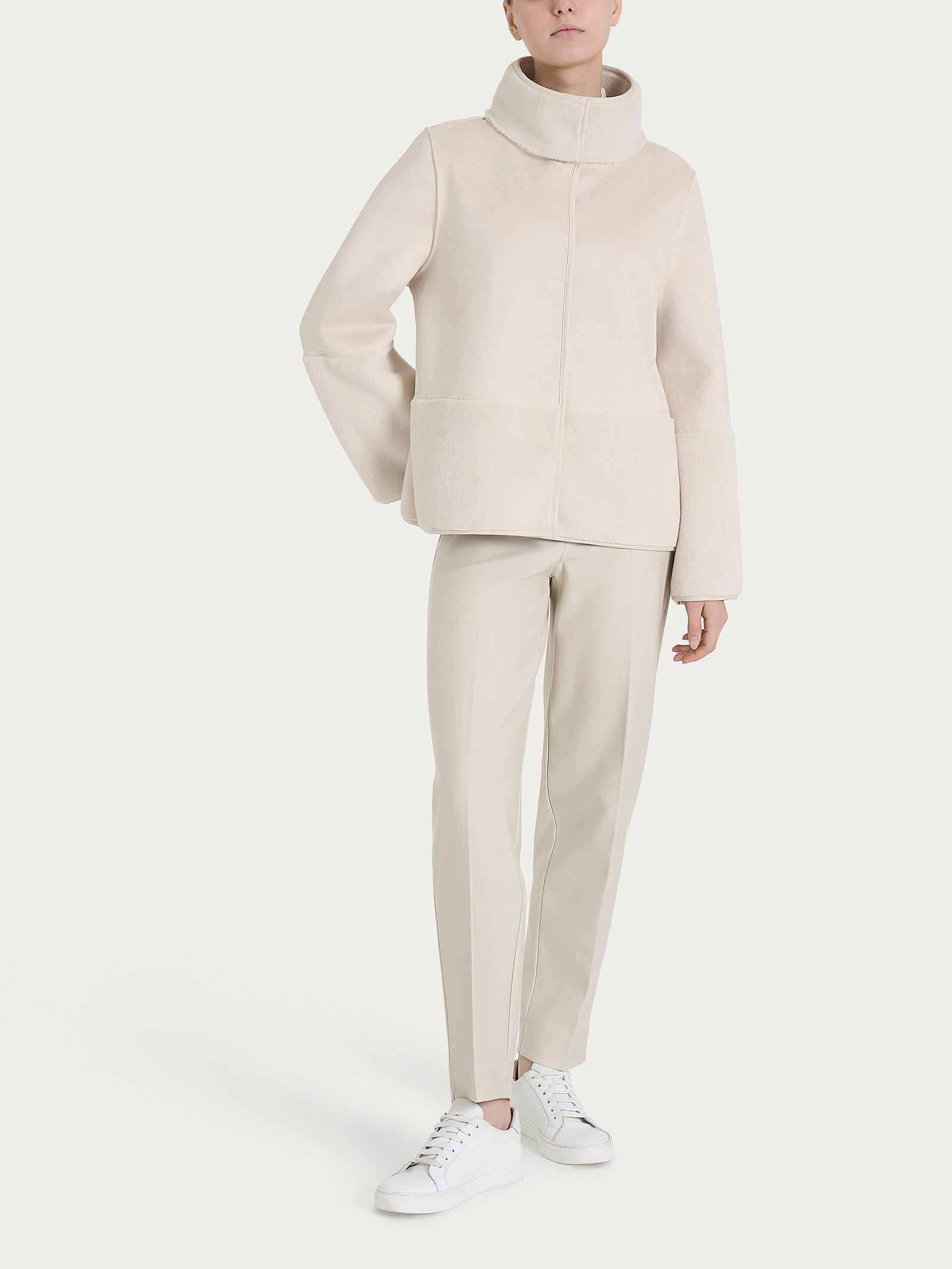Giacca corta con collo alto double-face in Vegan Shearling  Bianchi Donna - Ragno