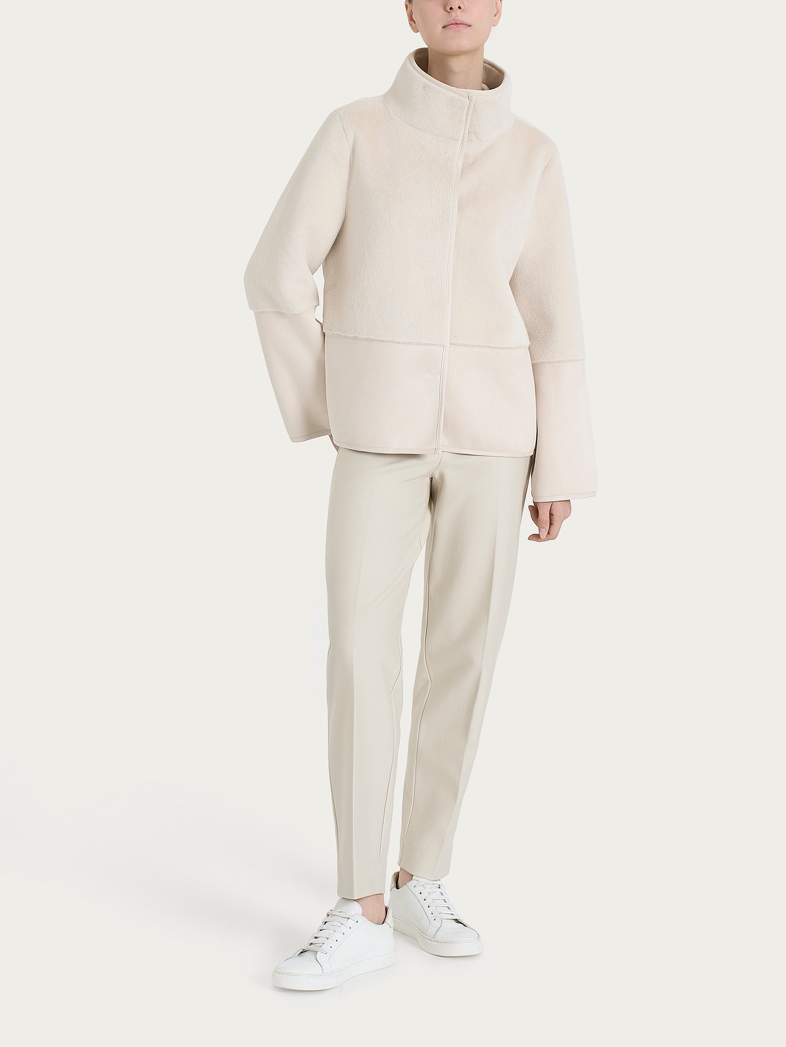 Giacca corta con collo alto double-face in Vegan Shearling  Bianchi Donna - Ragno