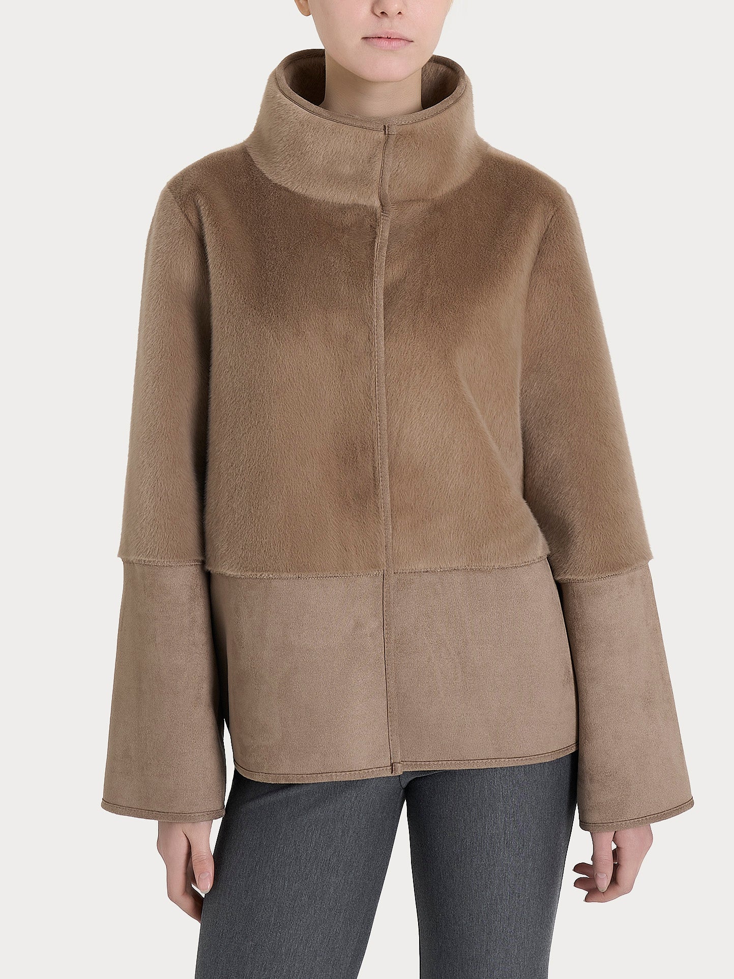 Giacca corta con collo alto double-face in Vegan Shearling  Marroni Donna - Ragno