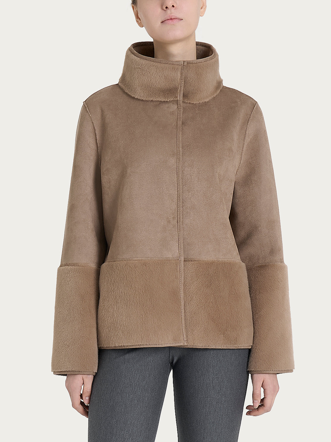 Giacca corta con collo alto double-face in Vegan Shearling  Marroni Donna - Ragno