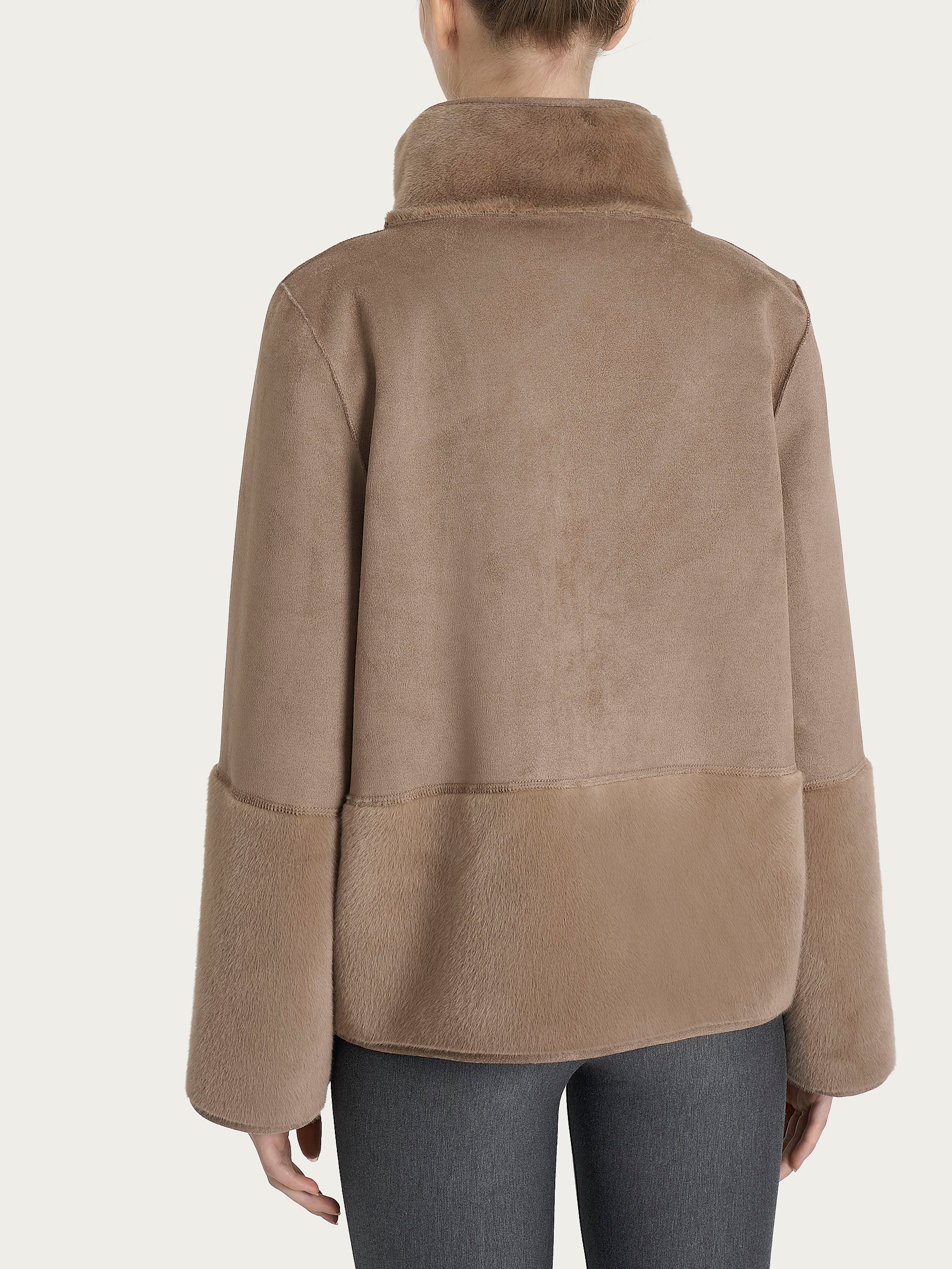 Giacca corta con collo alto double-face in Vegan Shearling  Marroni Donna - Ragno