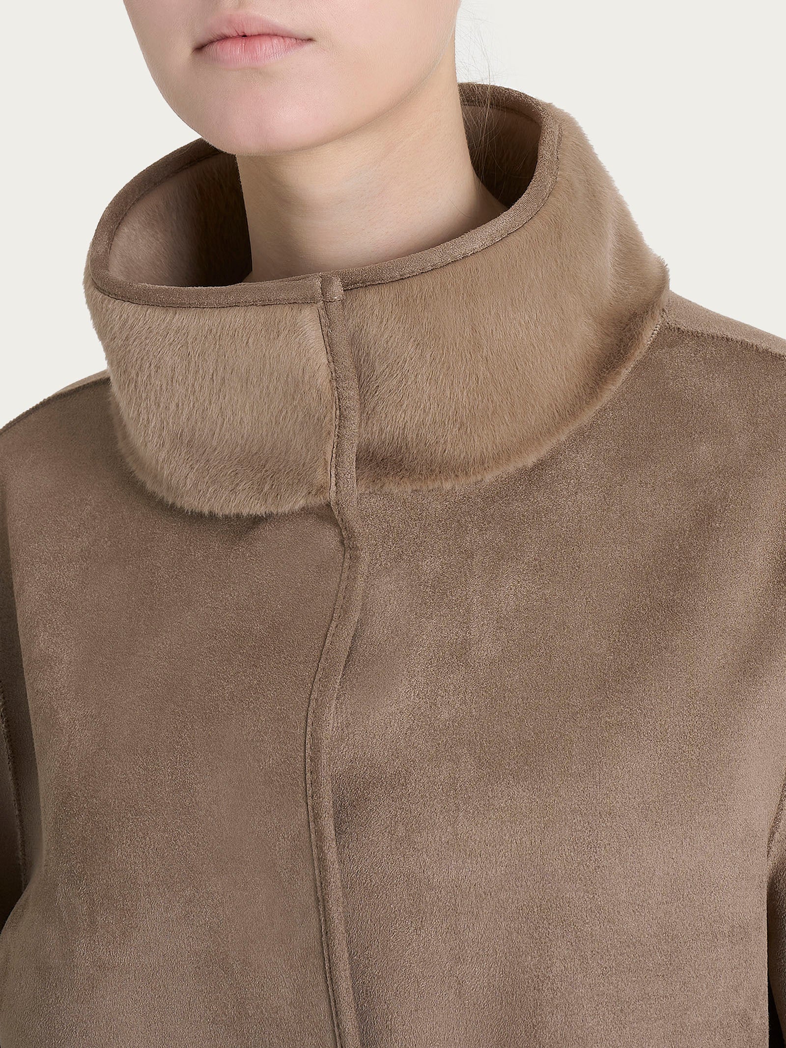Giacca corta con collo alto double-face in Vegan Shearling  Marroni Donna - Ragno