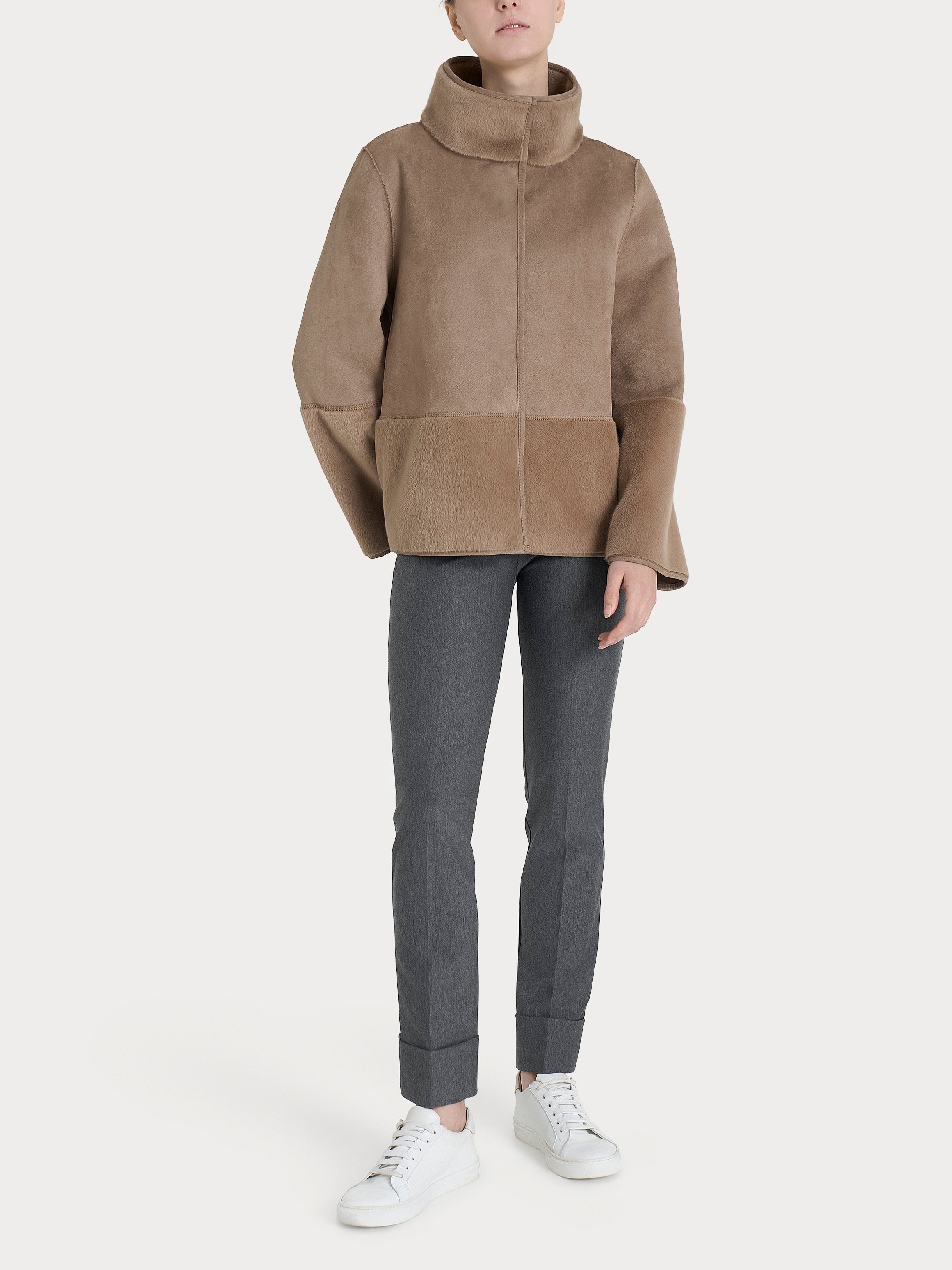 Giacca corta con collo alto double-face in Vegan Shearling  Marroni Donna - Ragno