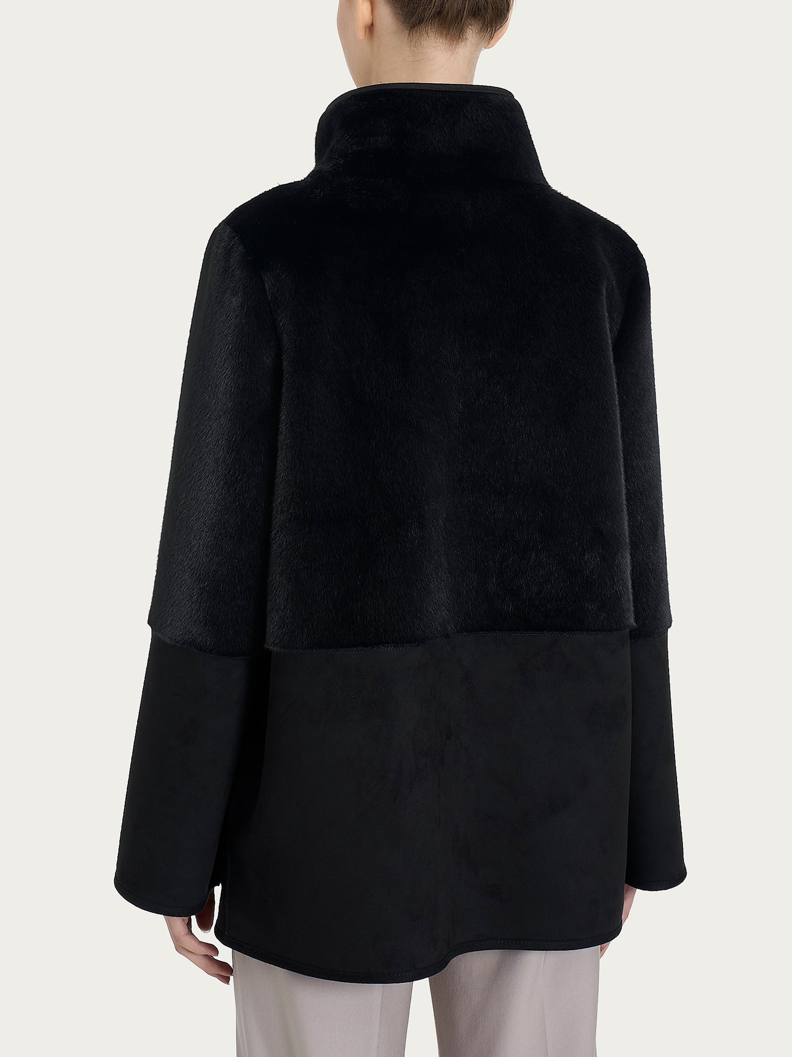 Giacca lunga con collo alto double-face in Vegan Shearling  Neri Donna - Ragno