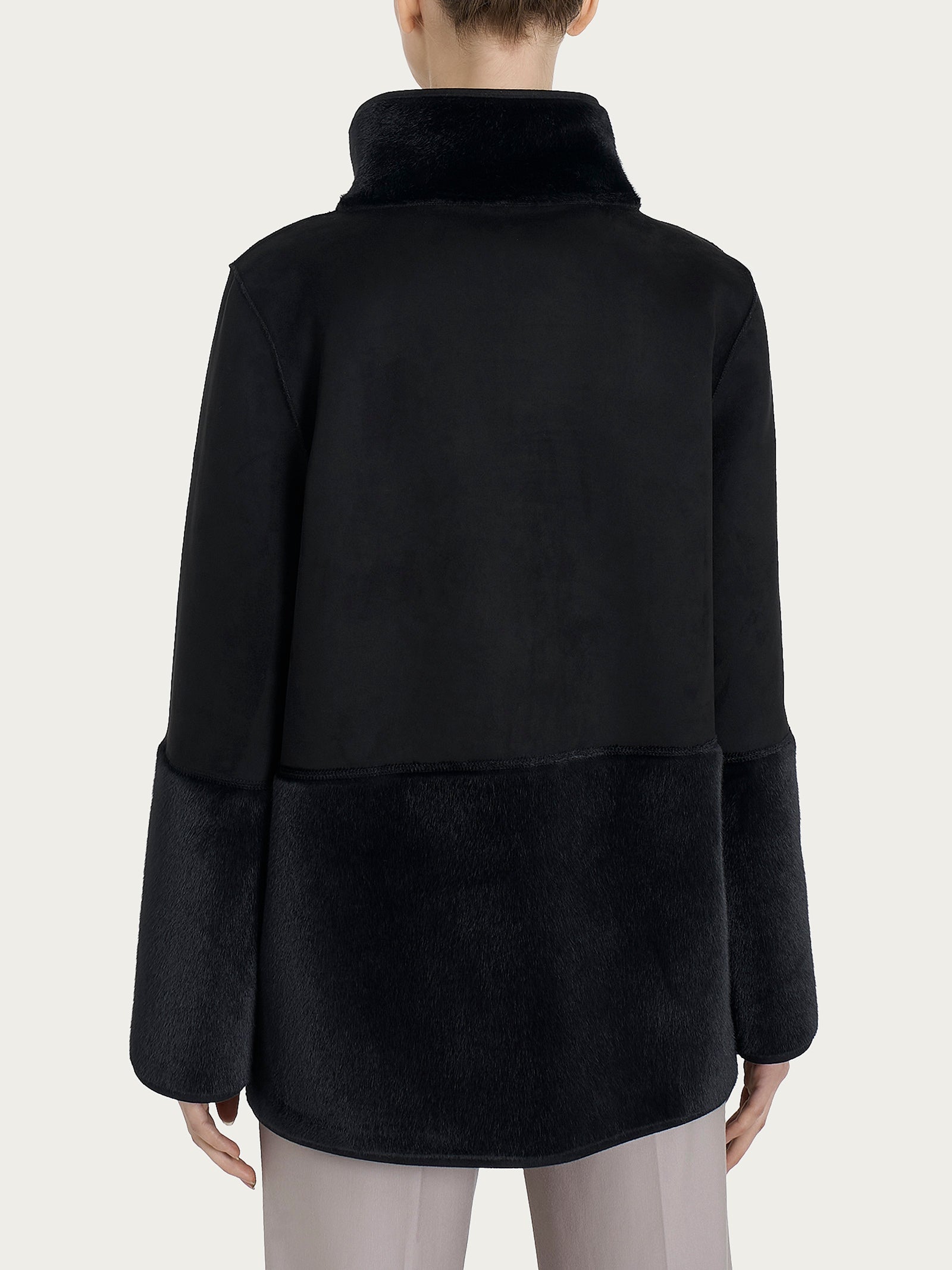 Giacca lunga con collo alto double-face in Vegan Shearling  Neri Donna - Ragno