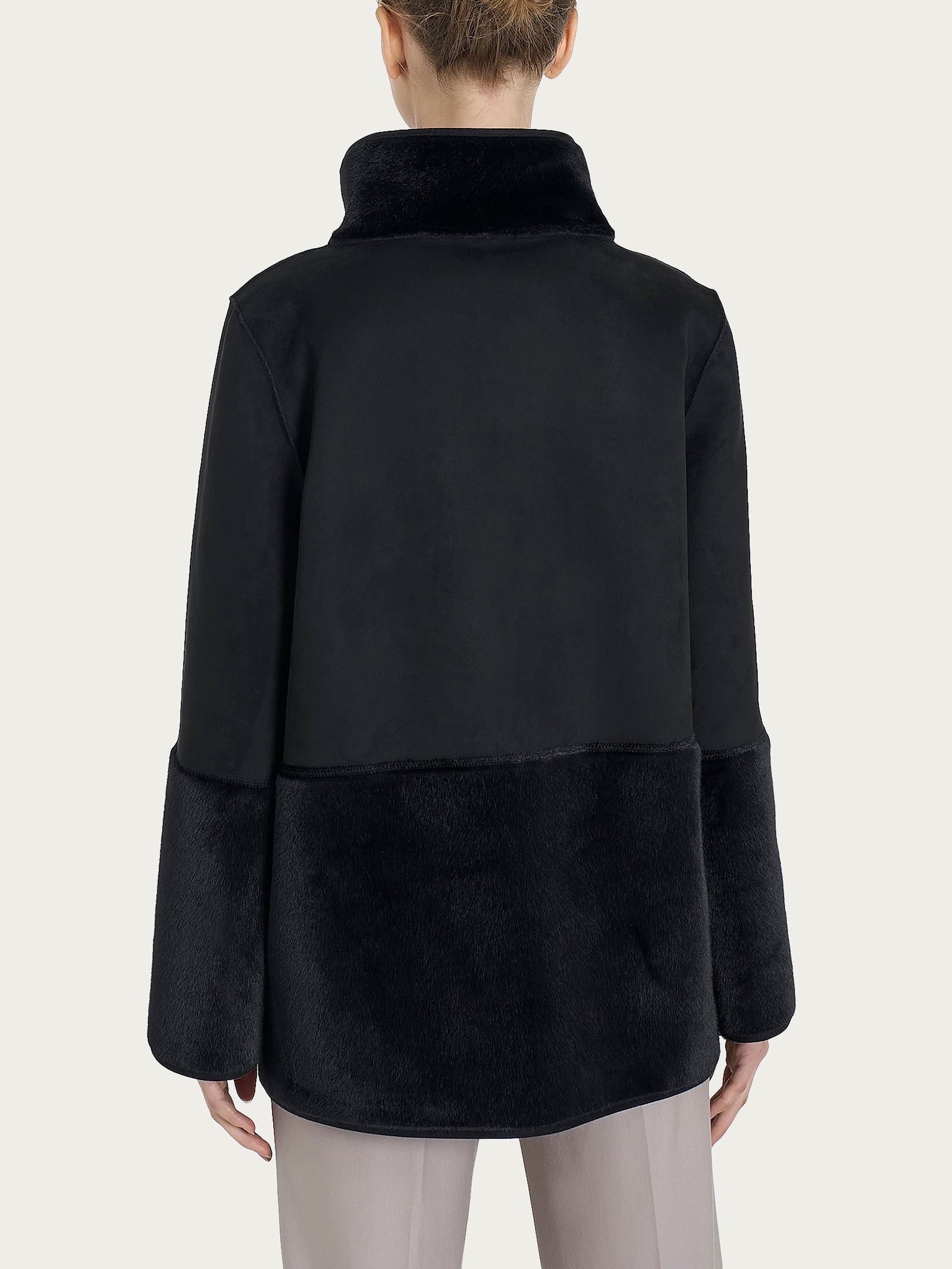 Giacca lunga con collo alto double-face in Vegan Shearling  Neri Donna - Ragno