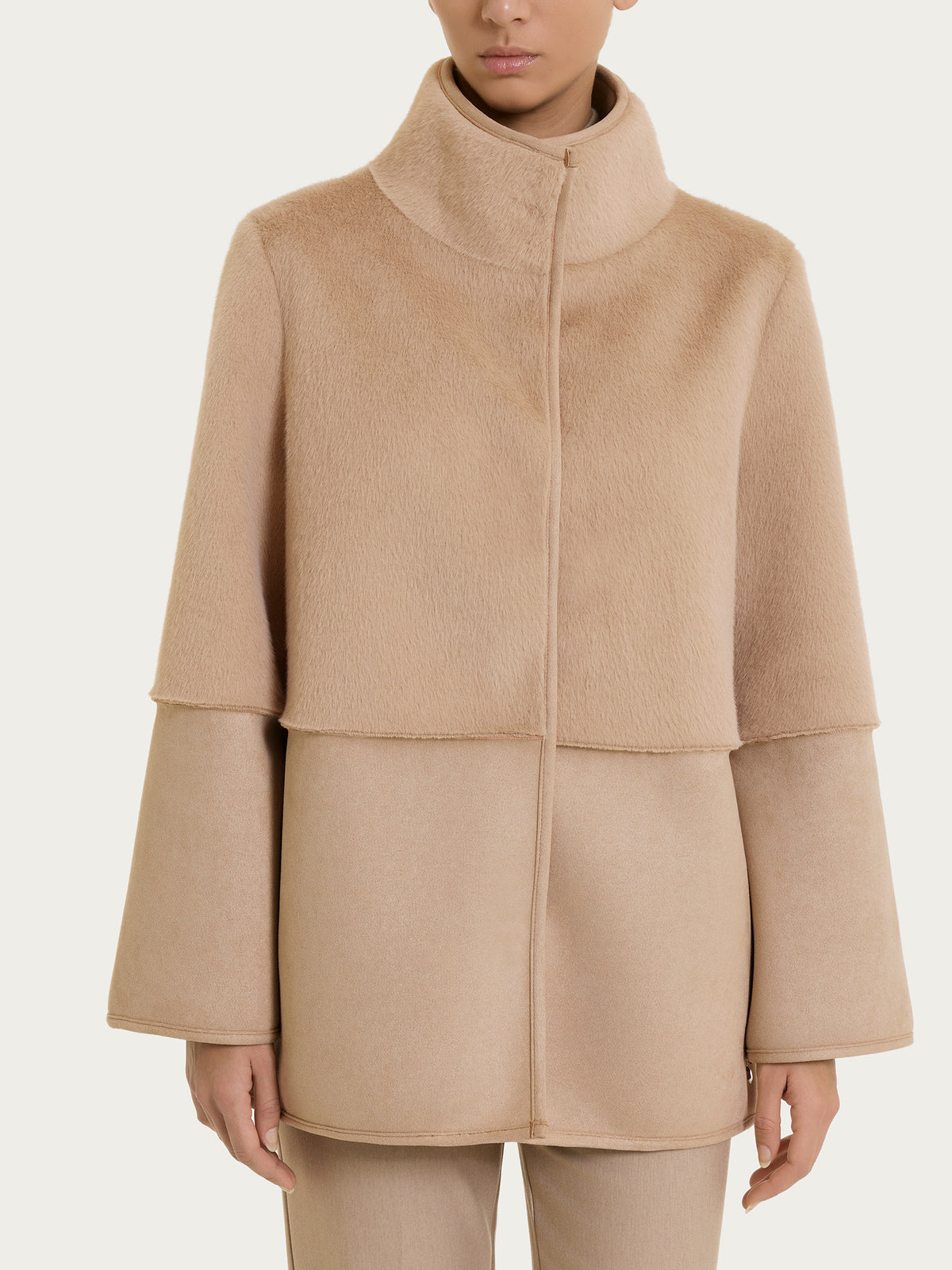 Fuzzy Coat Giacca lunga con collo alto double-face Marroni Donna - Ragno
