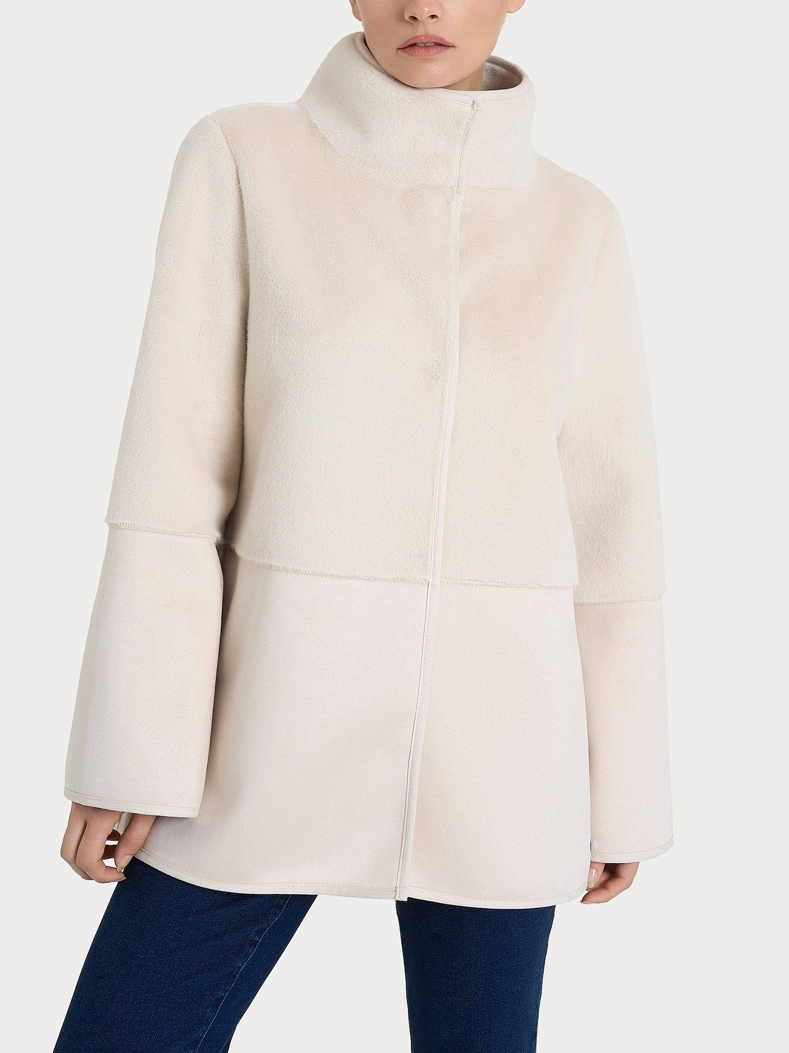 Giacca lunga con collo alto double-face in Vegan Shearling  Bianchi Donna - Ragno