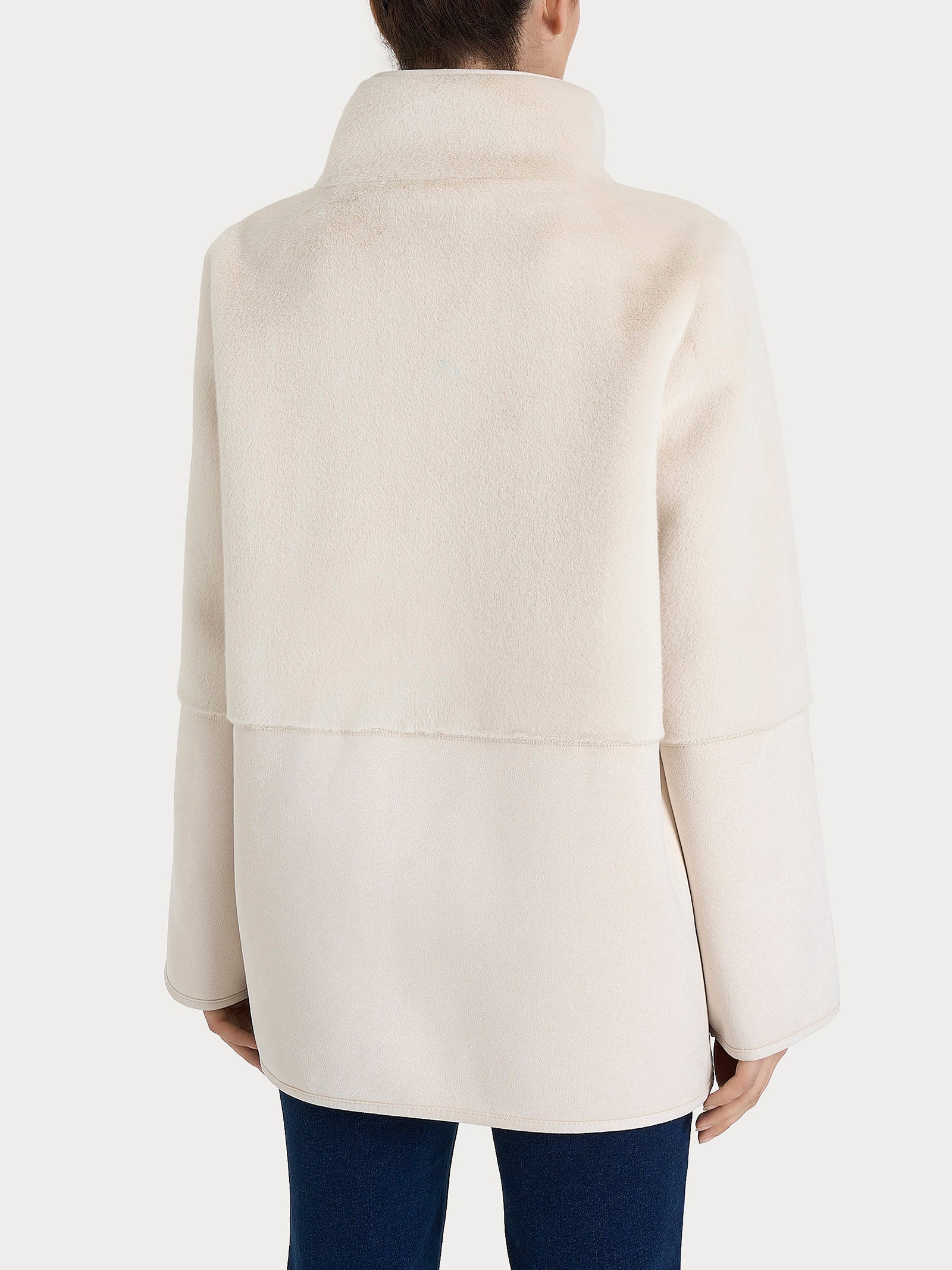 Giacca lunga con collo alto double-face in Vegan Shearling  Bianchi Donna - Ragno
