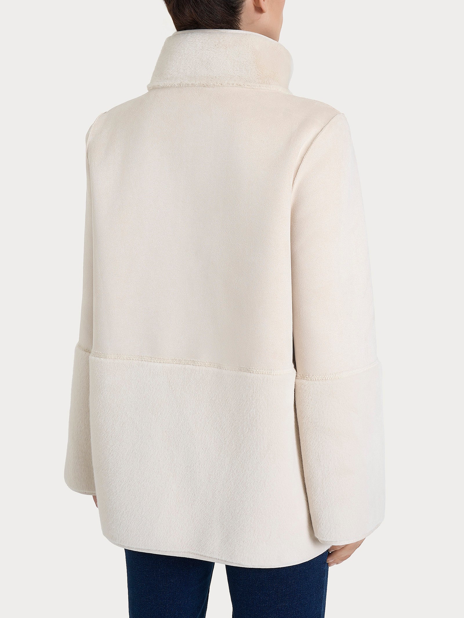 Giacca lunga con collo alto double-face in Vegan Shearling  Bianchi Donna - Ragno