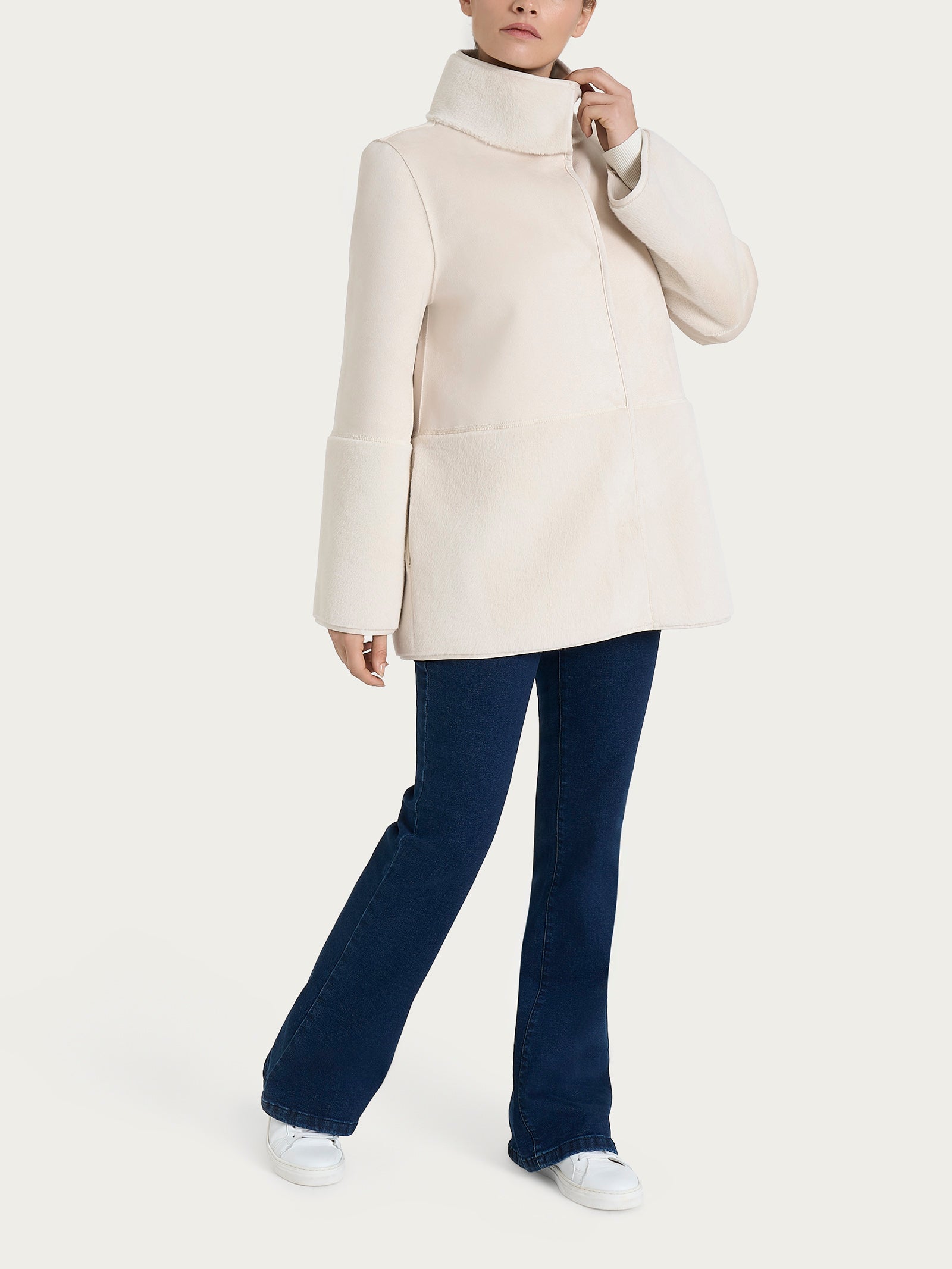 Giacca lunga con collo alto double-face in Vegan Shearling  Bianchi Donna - Ragno