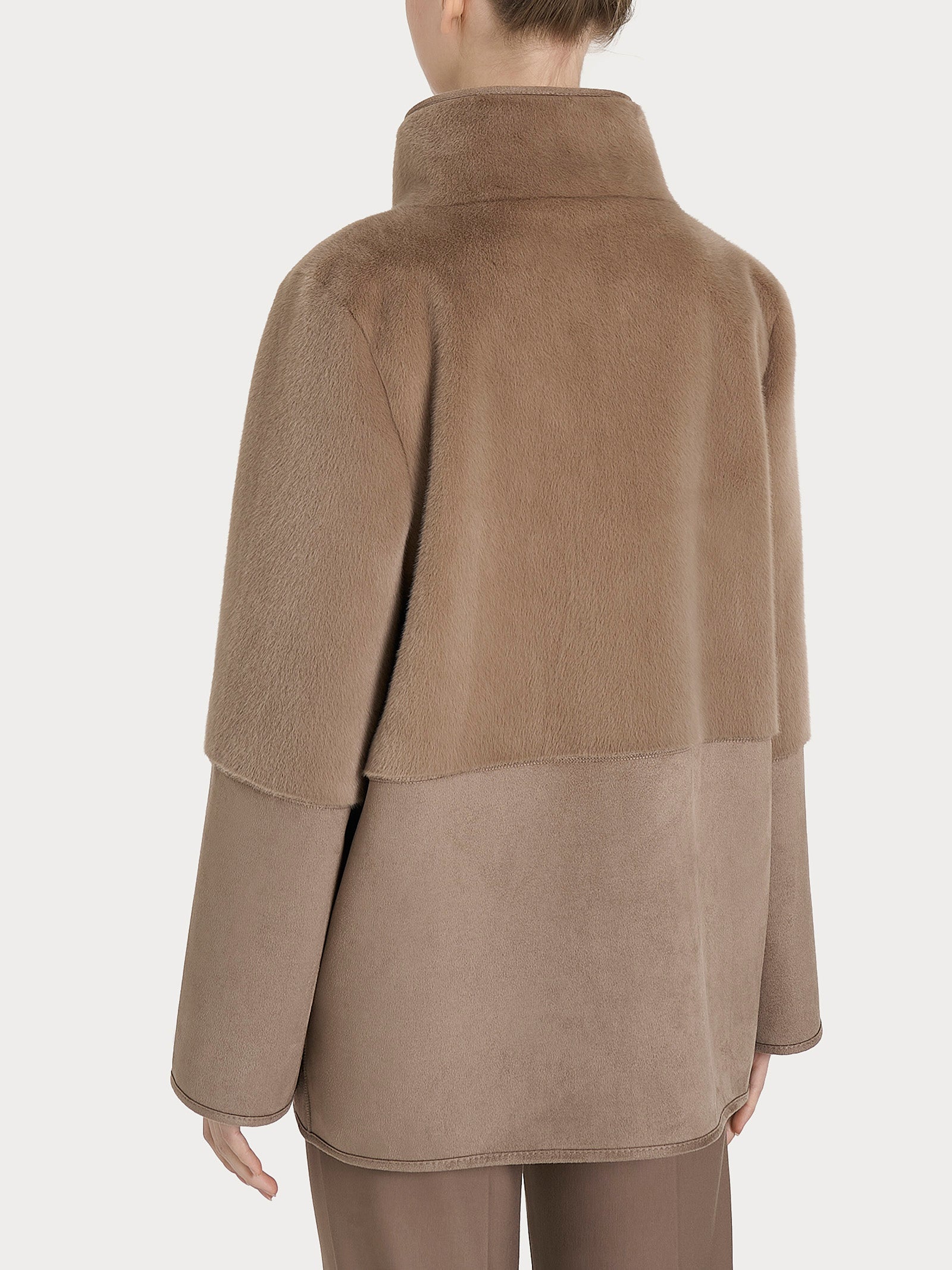 Giacca lunga con collo alto double-face in Vegan Shearling  Marroni Donna - Ragno