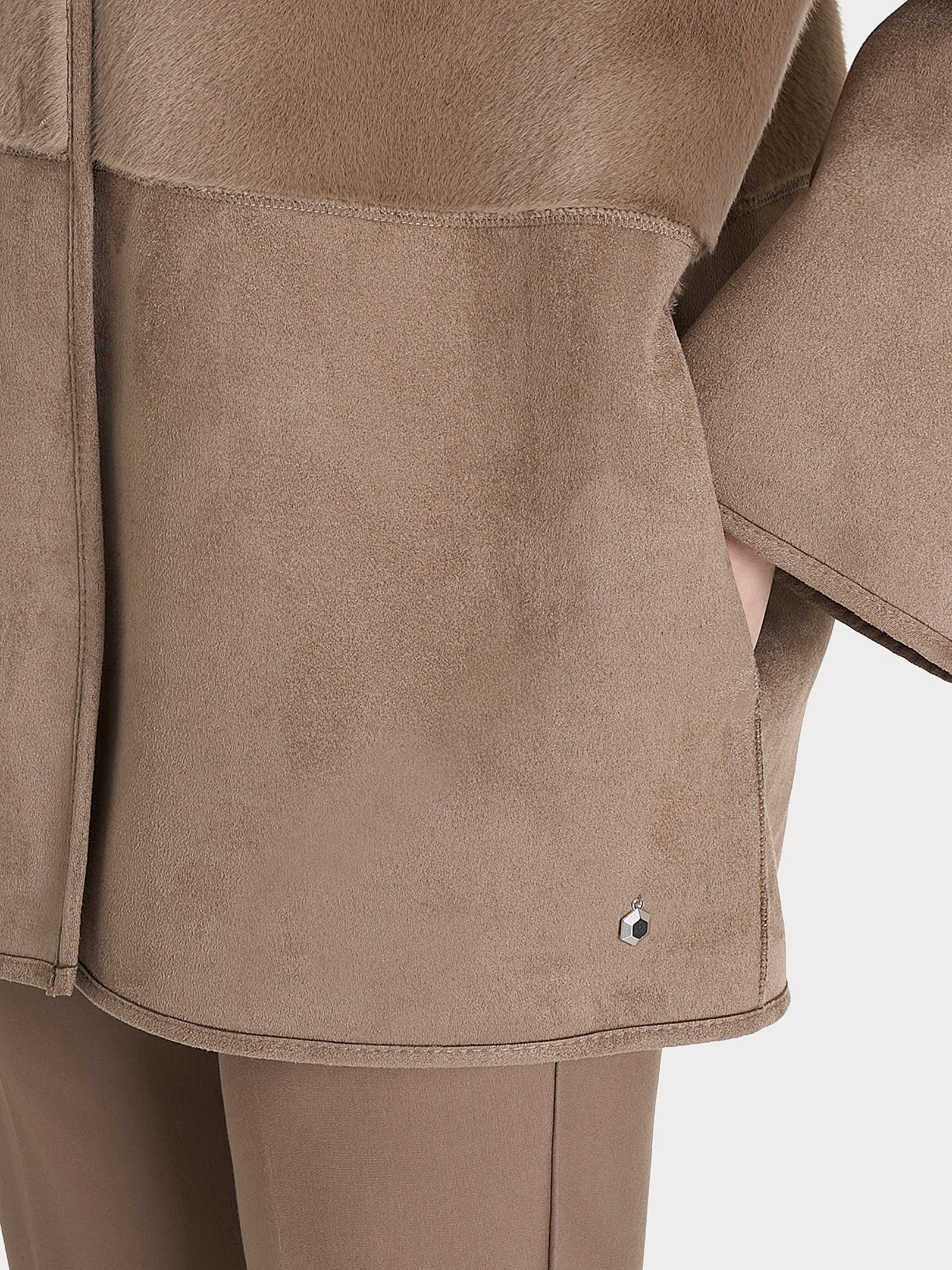 Giacca lunga con collo alto double-face in Vegan Shearling  Marroni Donna - Ragno