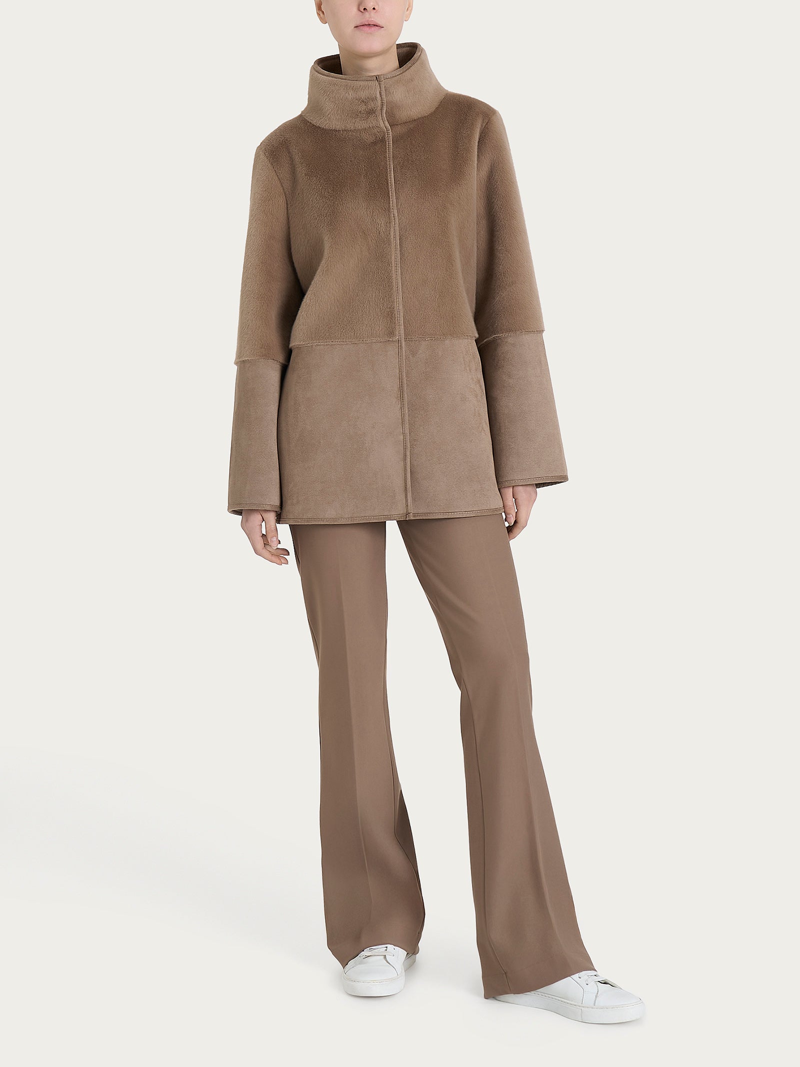 Giacca lunga con collo alto double-face in Vegan Shearling  Marroni Donna - Ragno