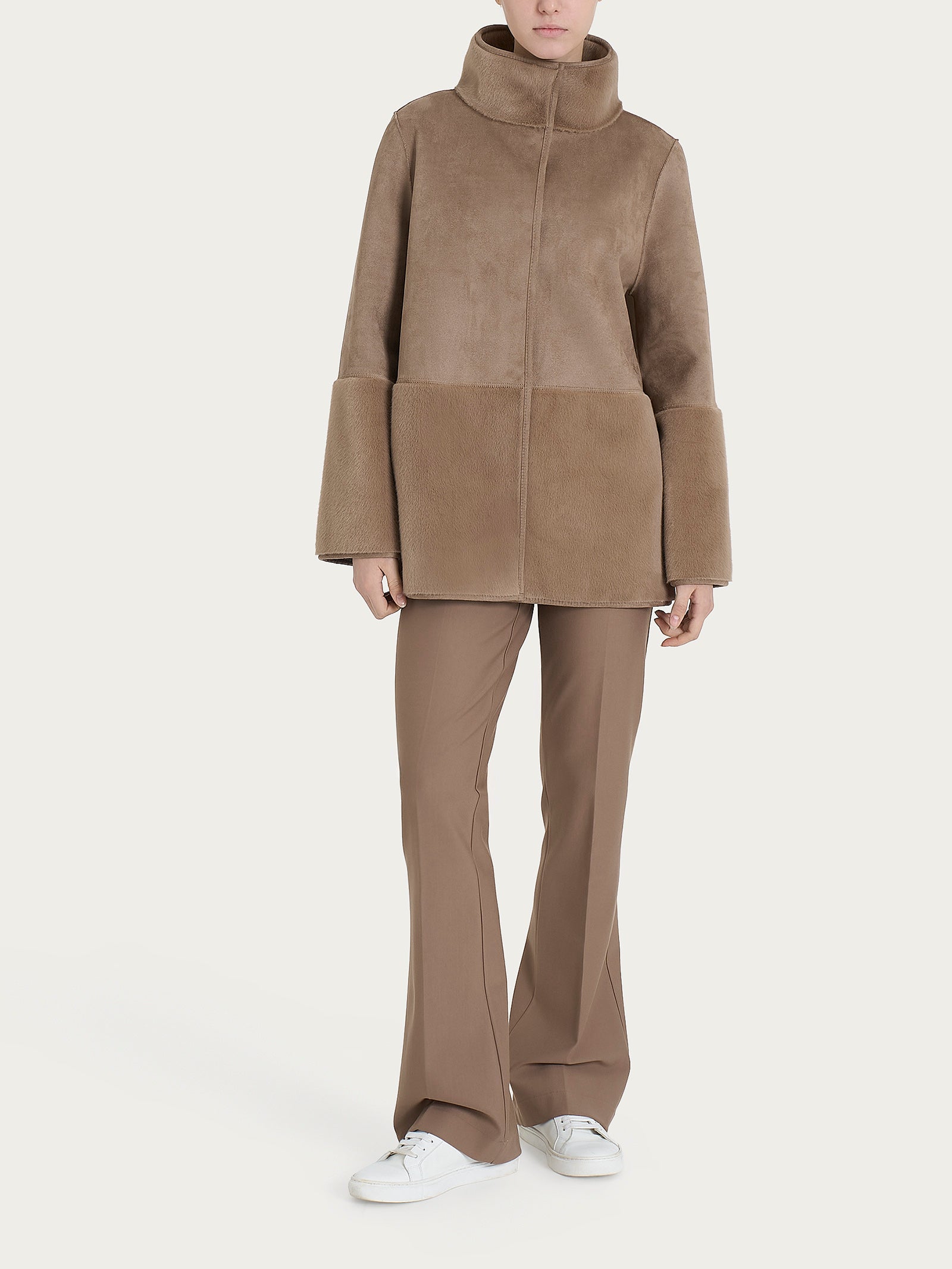 Giacca lunga con collo alto double-face in Vegan Shearling  Marroni Donna - Ragno