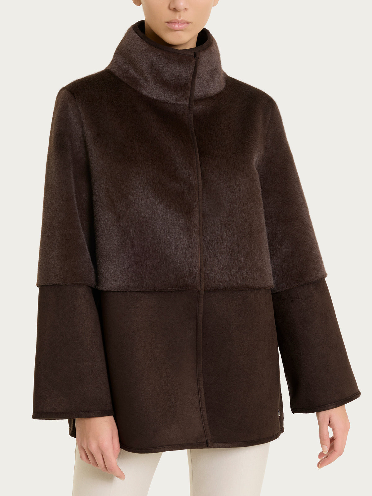 Fuzzy Coat Giacca lunga con collo alto double-face Marroni Donna - Ragno