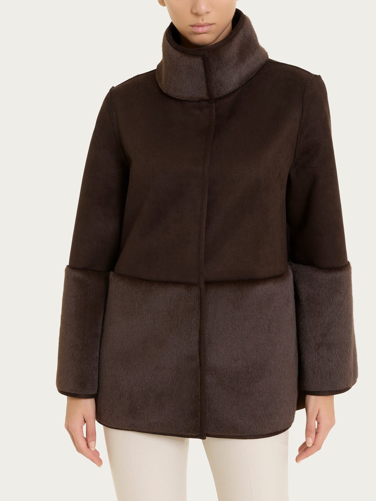 Fuzzy Coat Giacca lunga con collo alto double-face Marroni Donna - Ragno