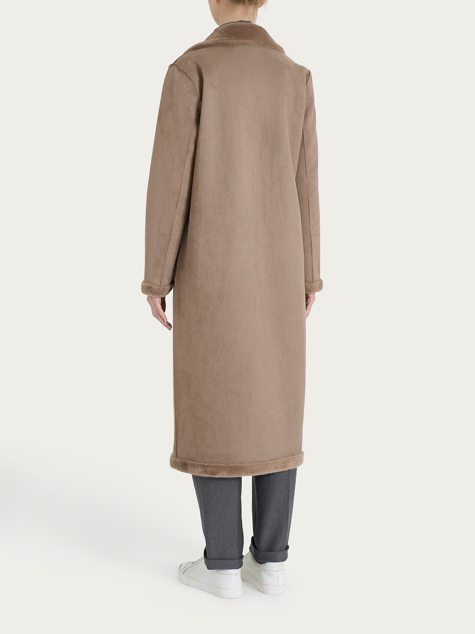 Cappotto lungo con revers double-face in Vegan Shearling Marroni Donna - Ragno