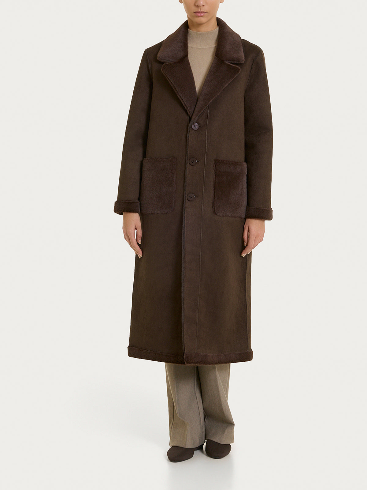 Fuzzy Coat Cappotto lungo con revers double-face Marroni Donna - Ragno
