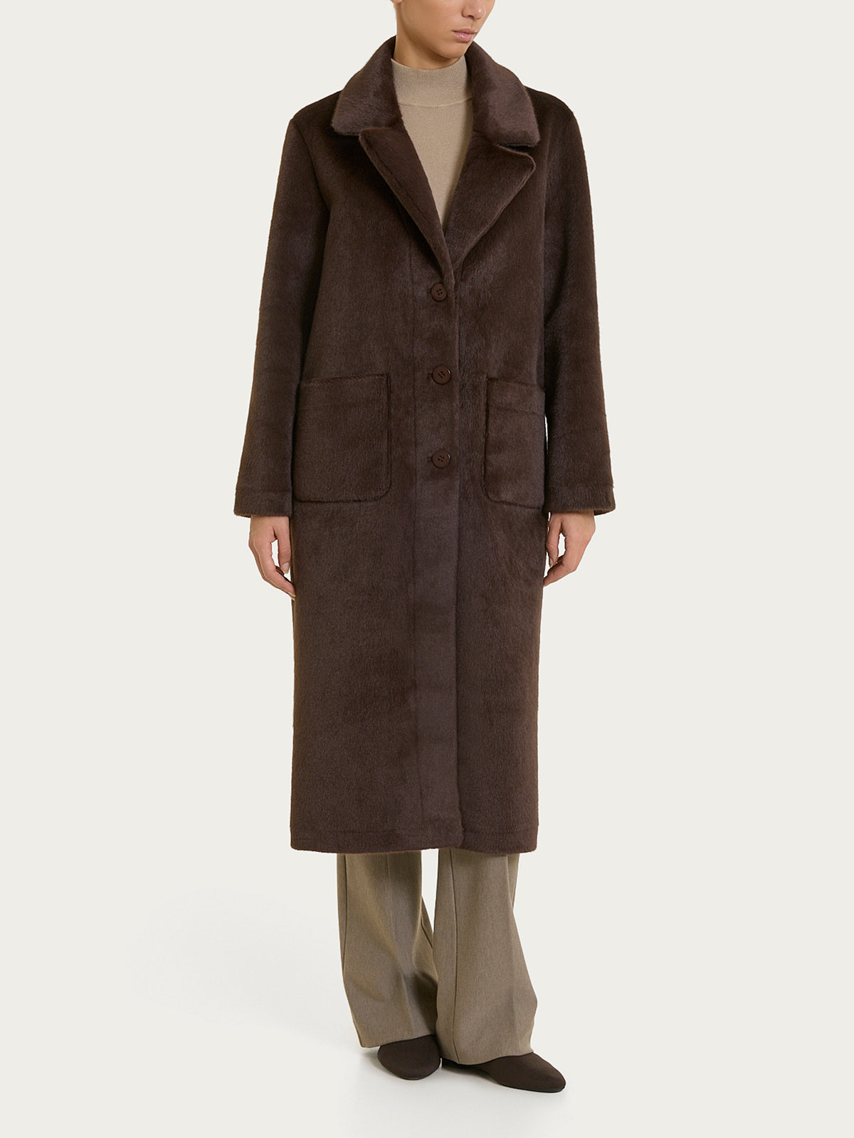Fuzzy Coat Cappotto lungo con revers double-face Marroni Donna - Ragno