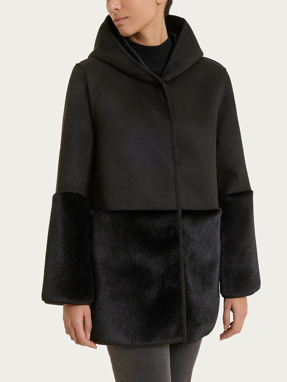 Fuzzy Coat Giacca con cappuccio double-face  Neri Donna - Ragno