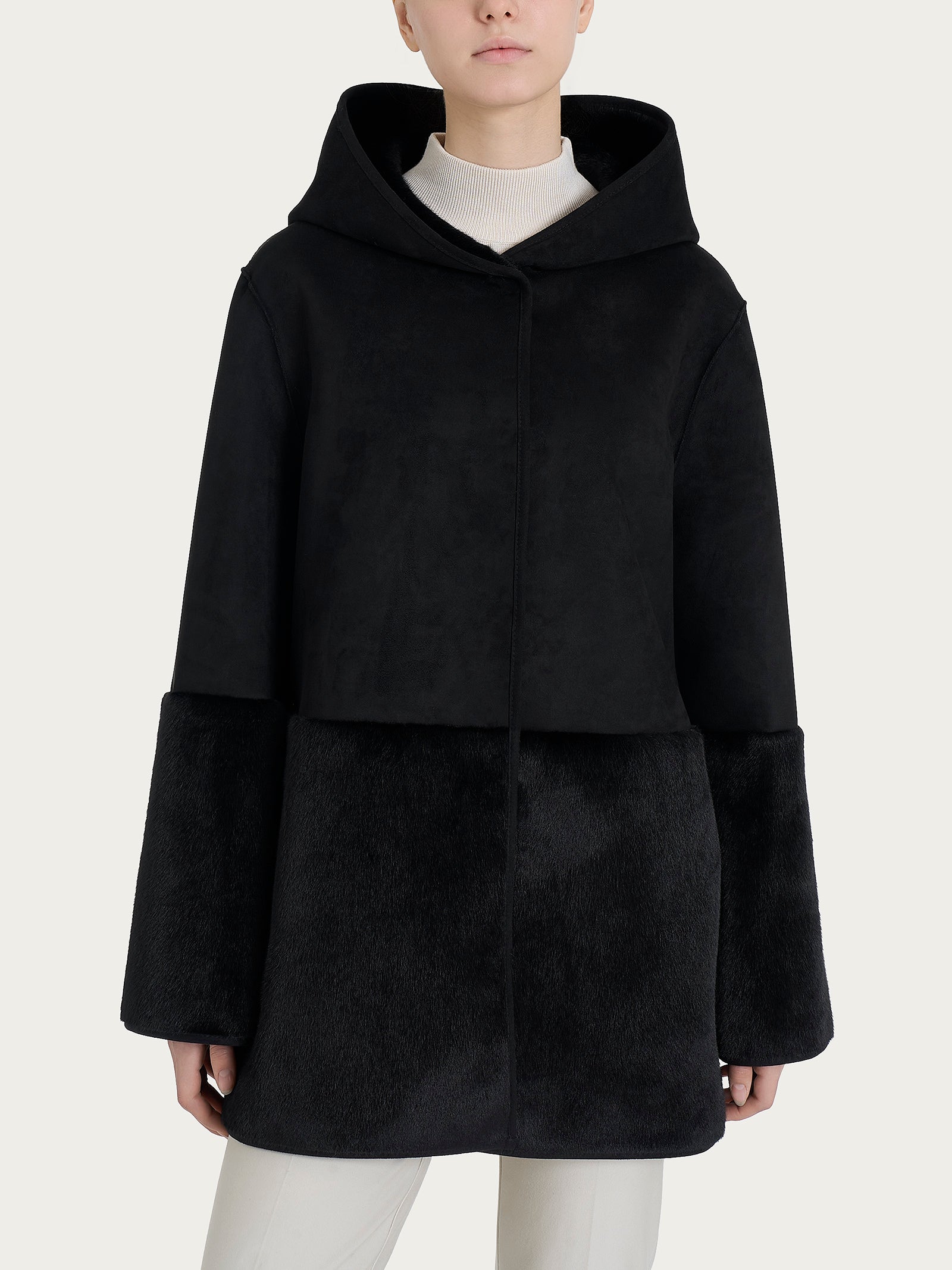 Giacca con cappuccio double-face in Vegan Shearling  Neri Donna - Ragno