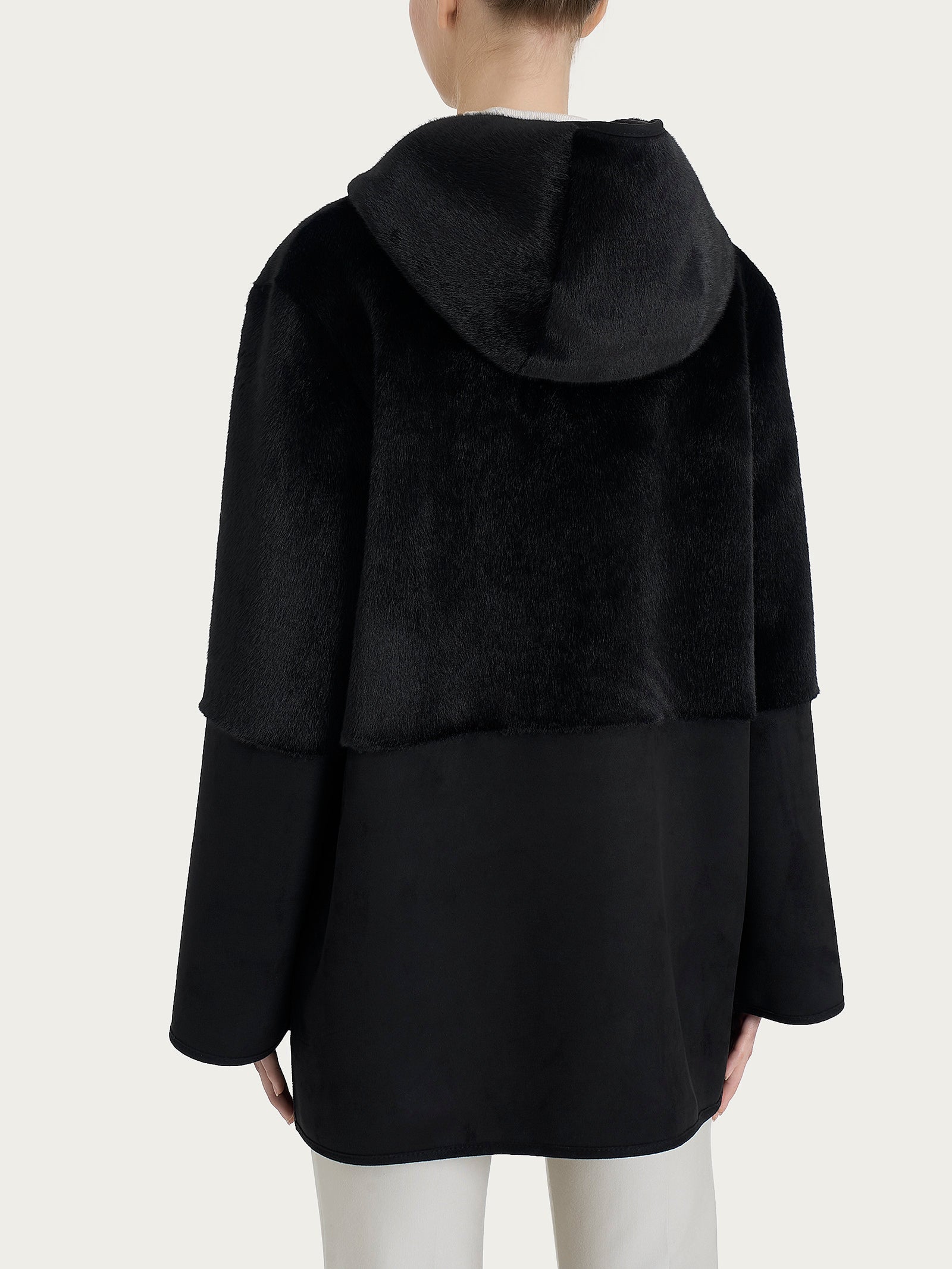 Giacca con cappuccio double-face in Vegan Shearling  Neri Donna - Ragno