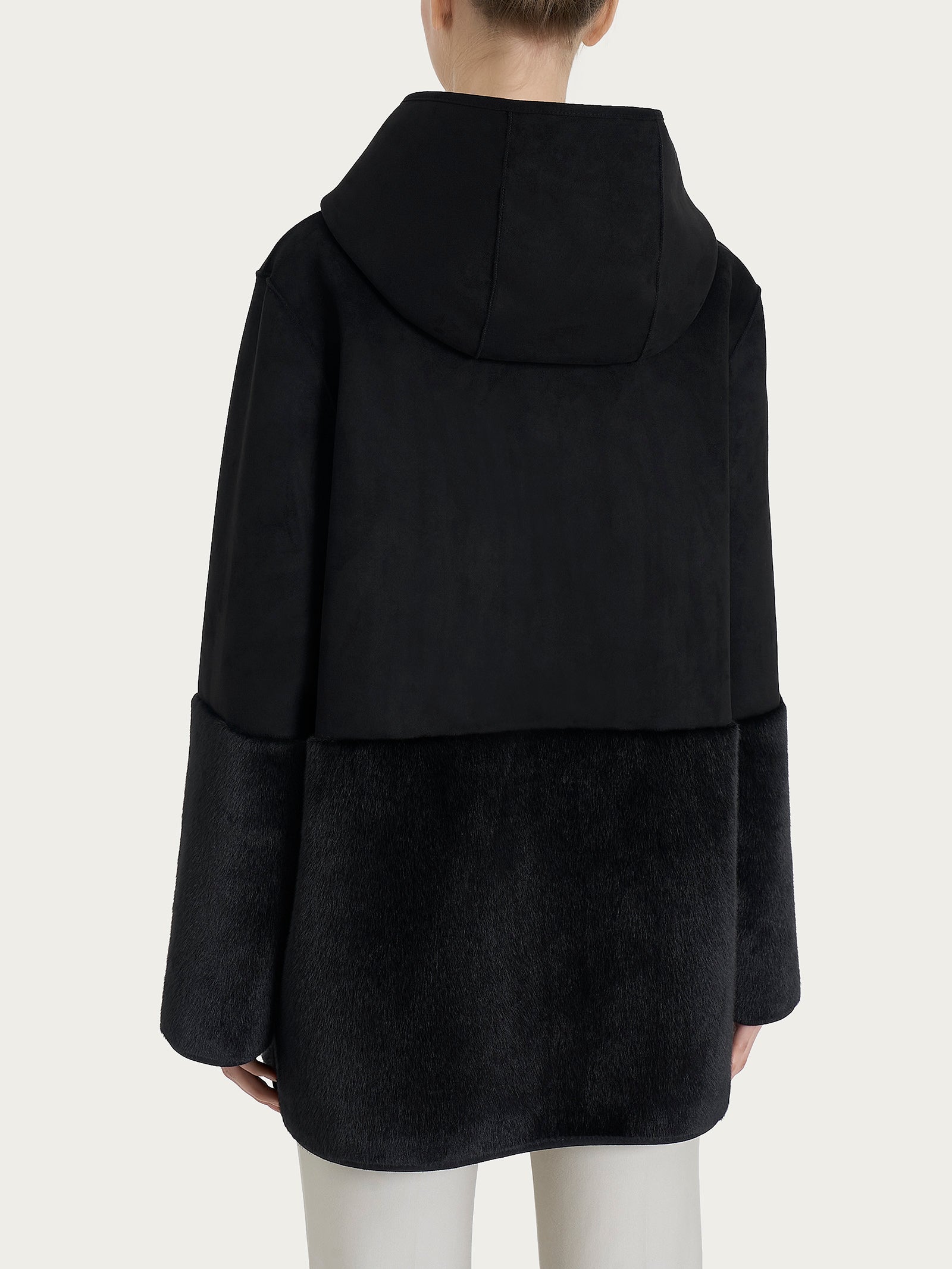 Giacca con cappuccio double-face in Vegan Shearling  Neri Donna - Ragno