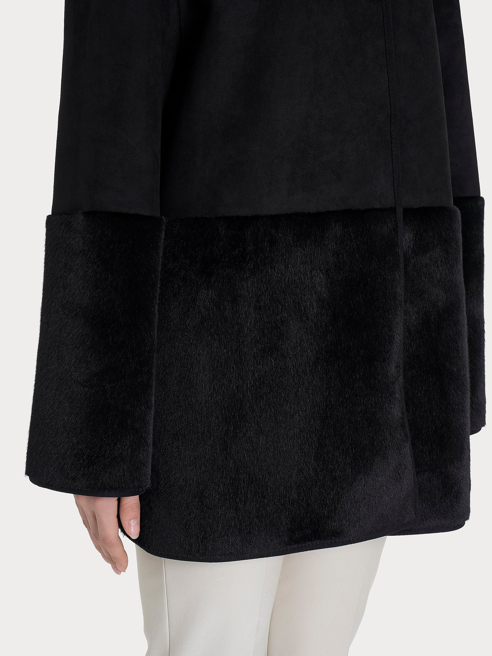 Giacca con cappuccio double-face in Vegan Shearling  Neri Donna - Ragno
