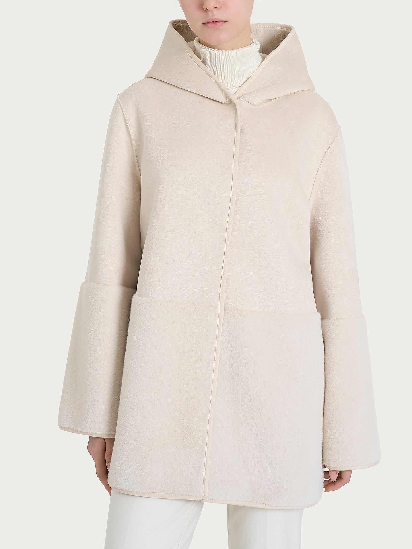 Giacca con cappuccio double-face in Vegan Shearling  Bianchi Donna - Ragno