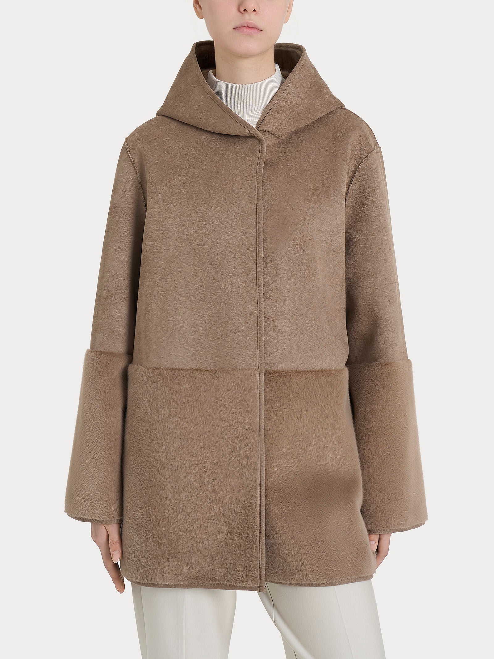 Giacca con cappuccio double-face in Vegan Shearling  Marroni Donna - Ragno