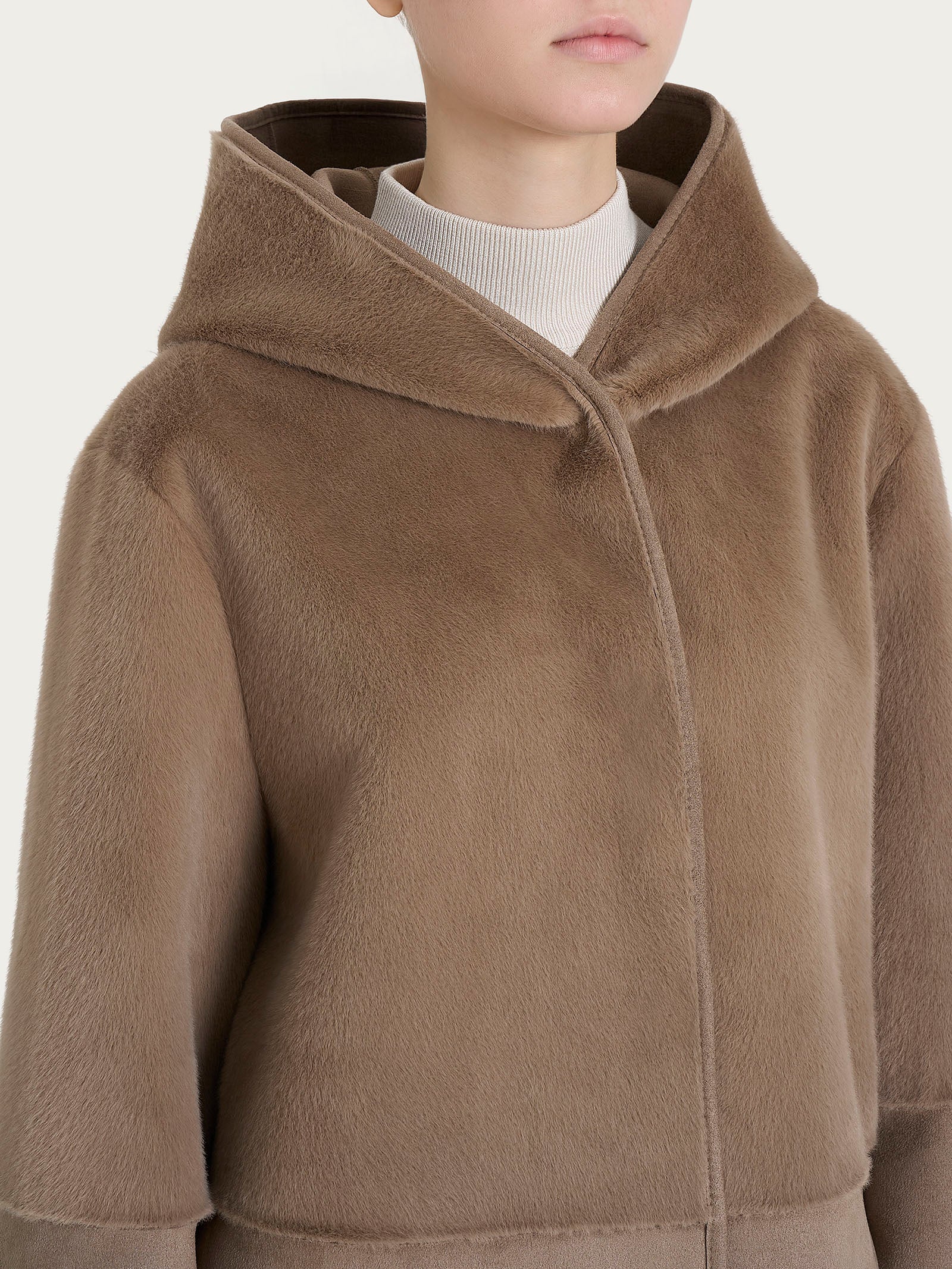 Giacca con cappuccio double-face in Vegan Shearling  Marroni Donna - Ragno