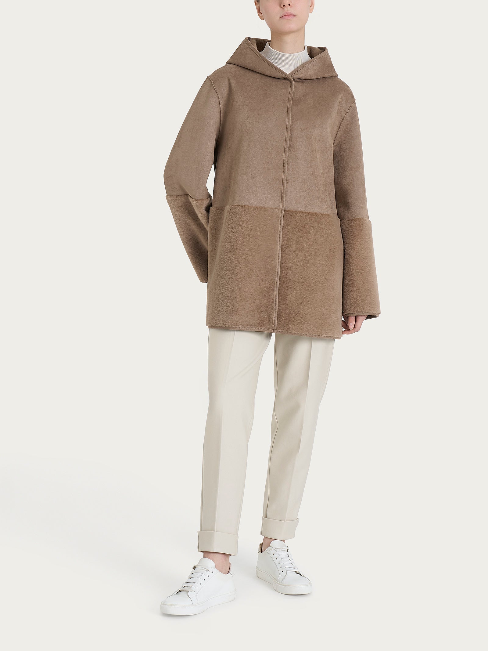 Giacca con cappuccio double-face in Vegan Shearling  Marroni Donna - Ragno