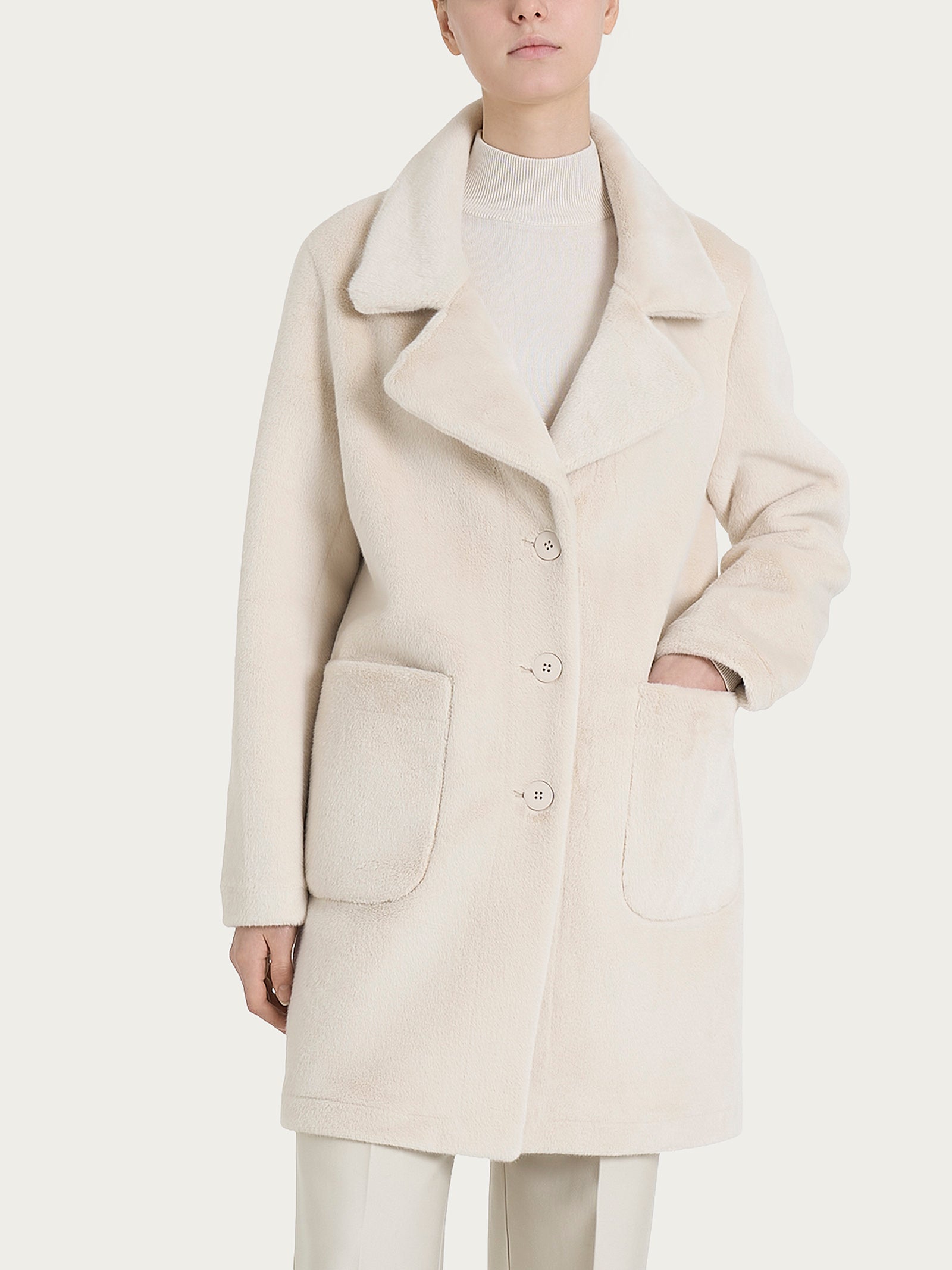 Cappotto corto con revers double-face in Vegan Shearling Bianchi Donna - Ragno