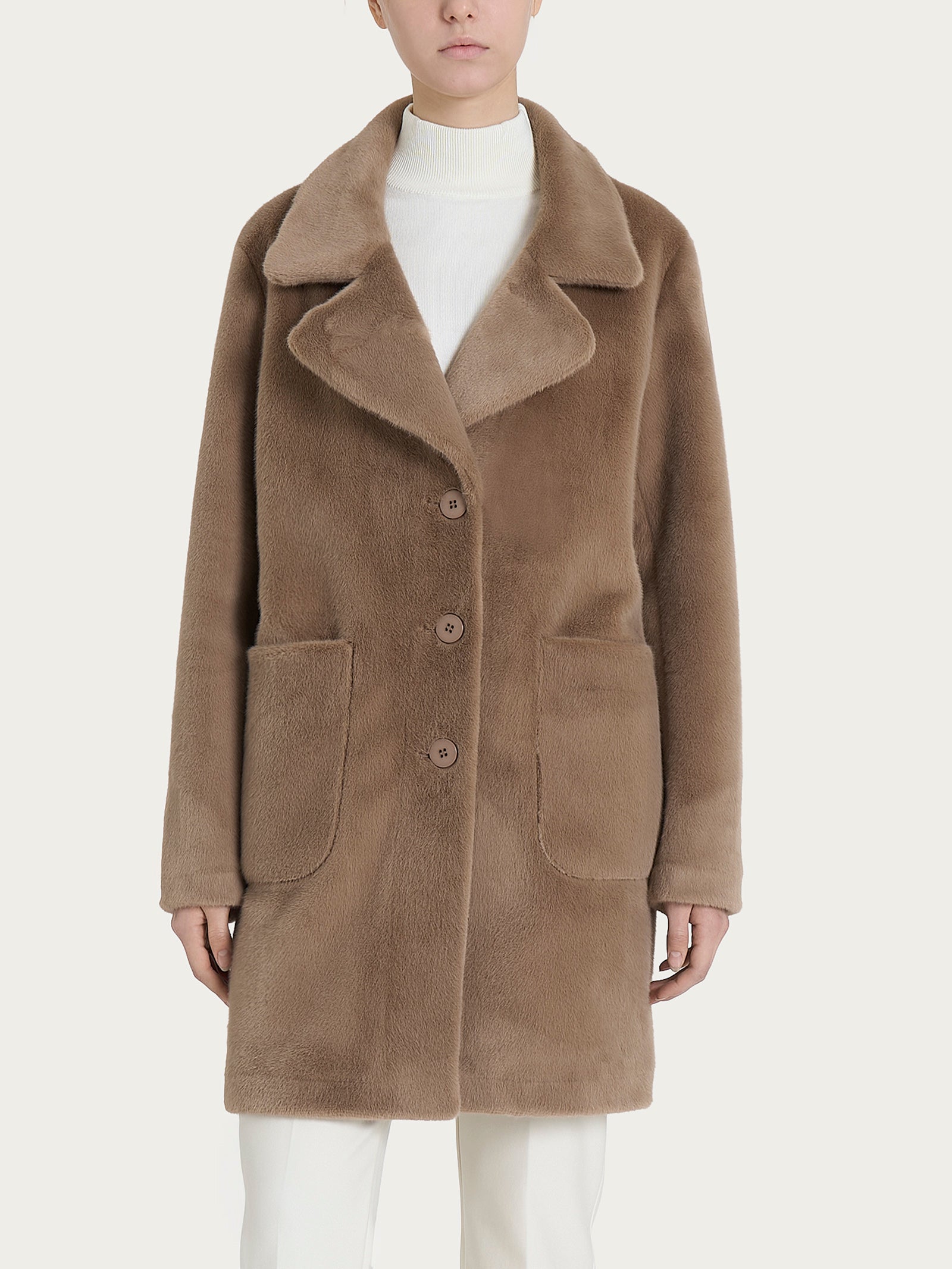 Cappotto corto con revers double-face in Vegan Shearling Marroni Donna - Ragno