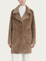 Cappotto corto con revers double-face in Vegan Shearling Marroni Donna - Ragno