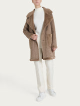 Cappotto corto con revers double-face in Vegan Shearling Marroni Donna - Ragno